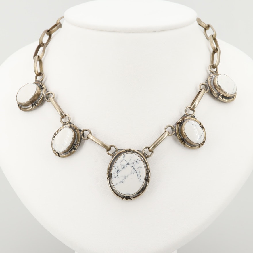 Silver Tone Howlite Necklace