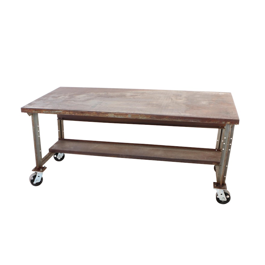 Industrial Steel Rolling Work Table, 20th Century