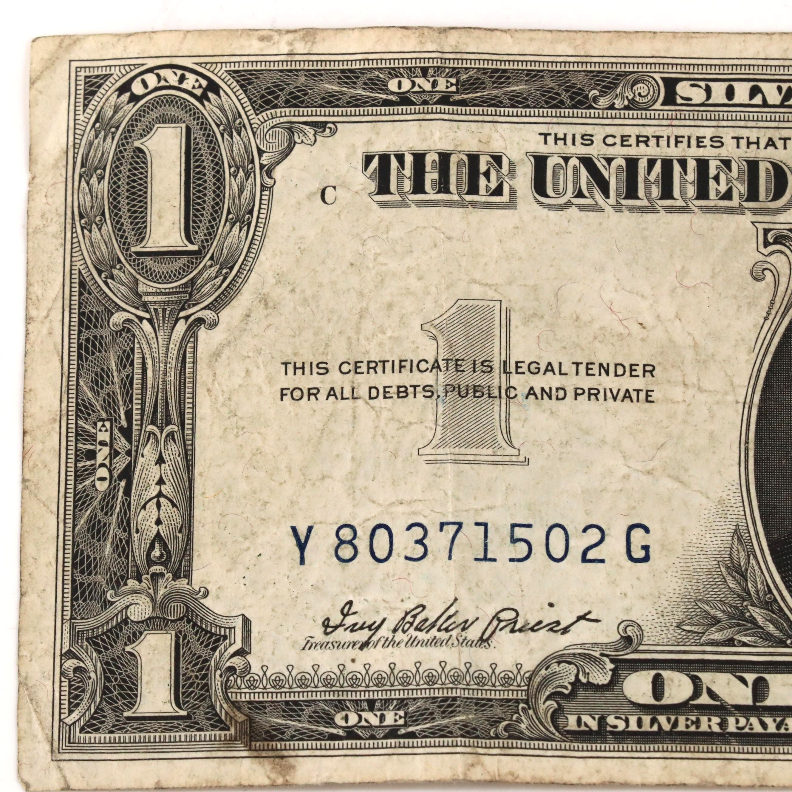 Error Off Print 1935 E One Dollar Silver Certificate