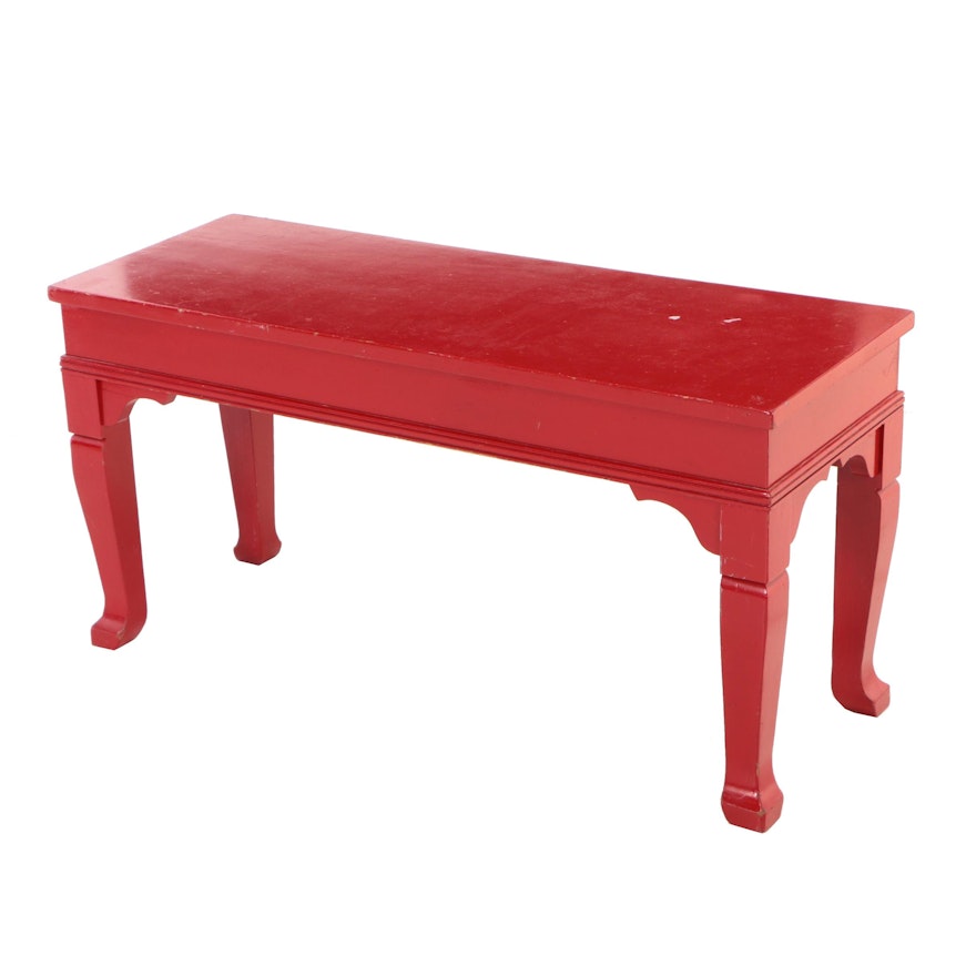 Red-Painted Wooden Lift-Lid Piano Bench, 20th Century