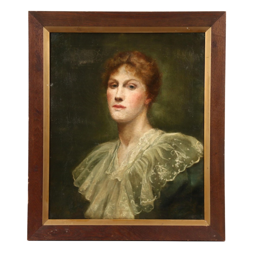 Portrait of a Woman in Lace Collar Oil Painting