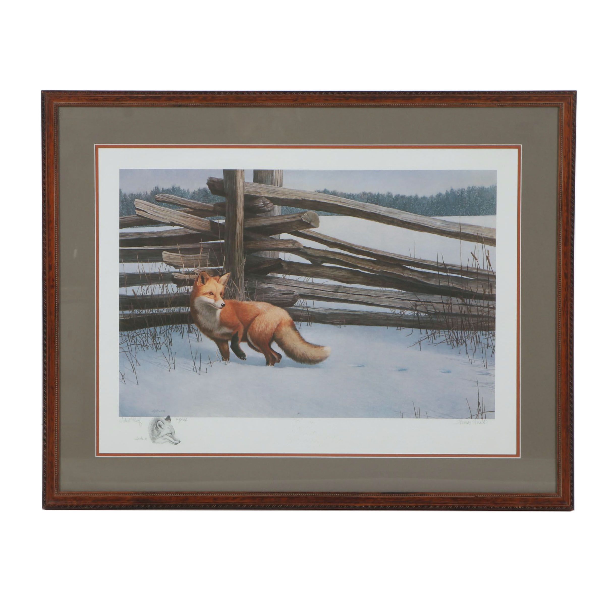 Thomas Hirata Offset Lithograph of a Fox in the Snow, 1983