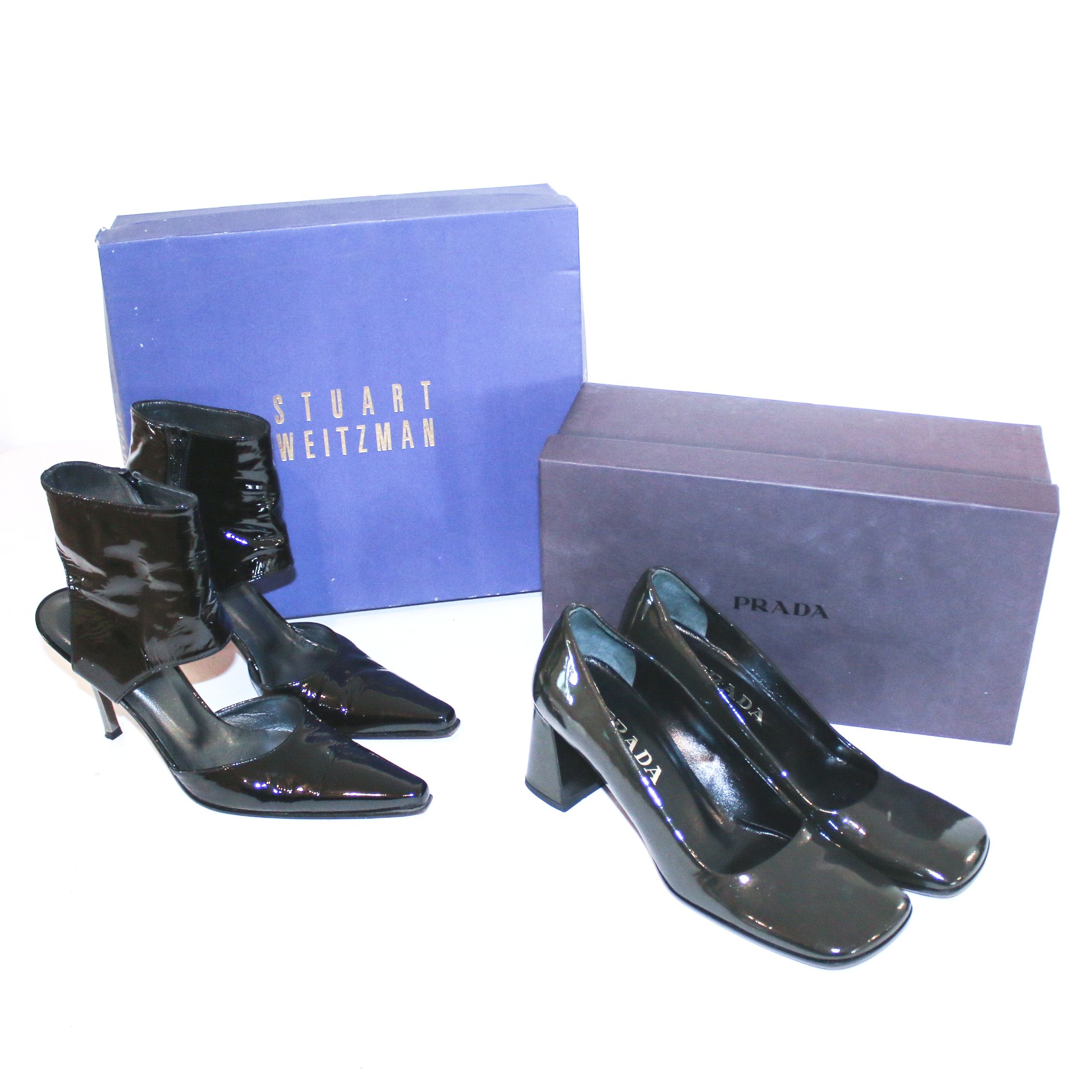 Prada Black Patent Square Toe Pumps and Stuart Weitzman High-Heels