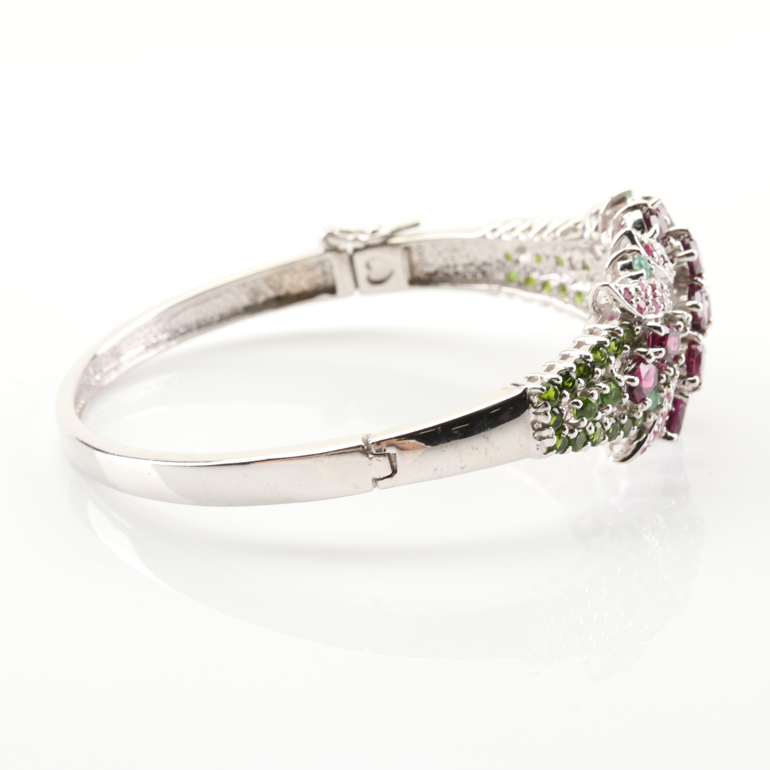 Sterling Silver Garnet, Ruby, Emerald and Chrome Diopside Bracelet