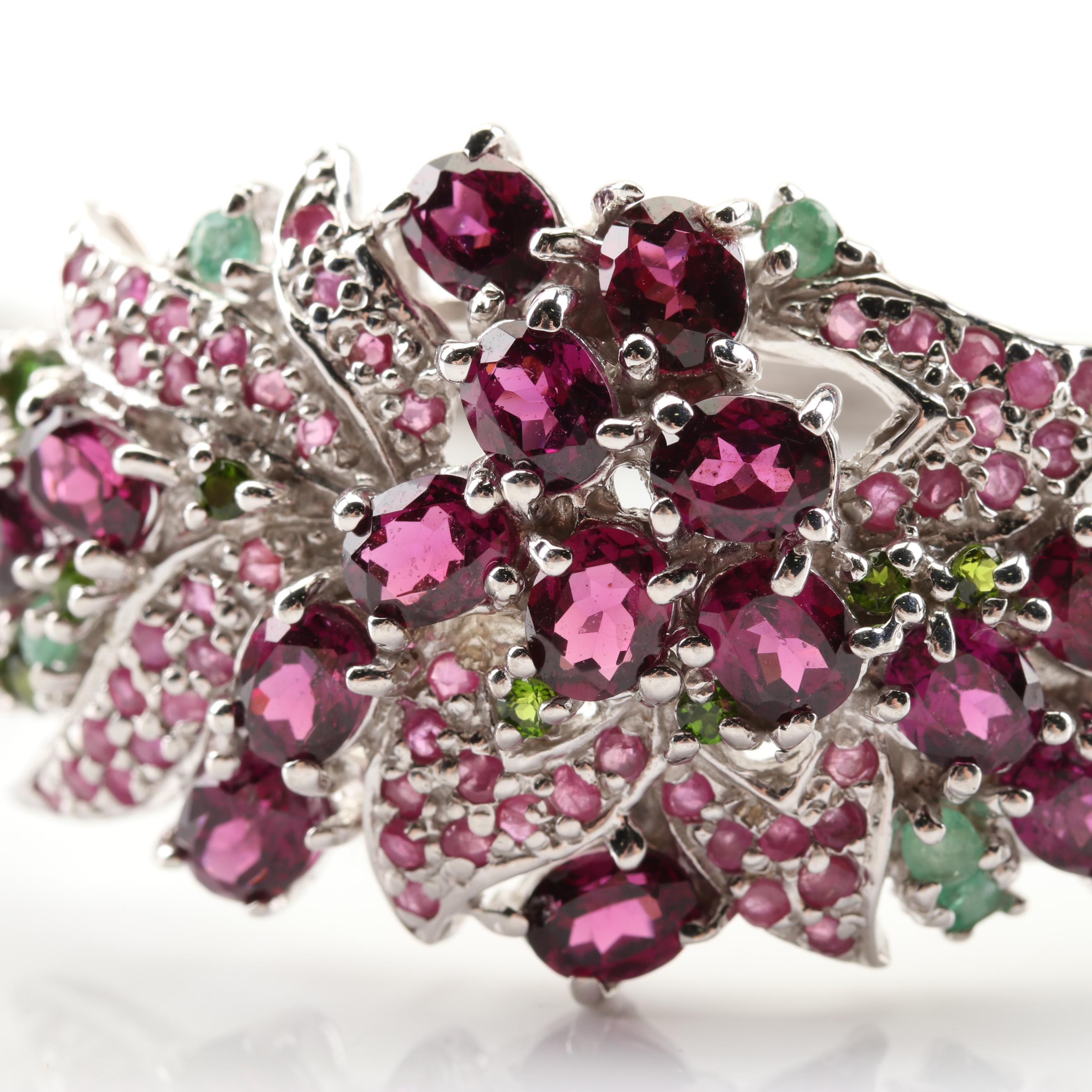 Sterling Silver Garnet, Ruby, Emerald and Chrome Diopside Bracelet