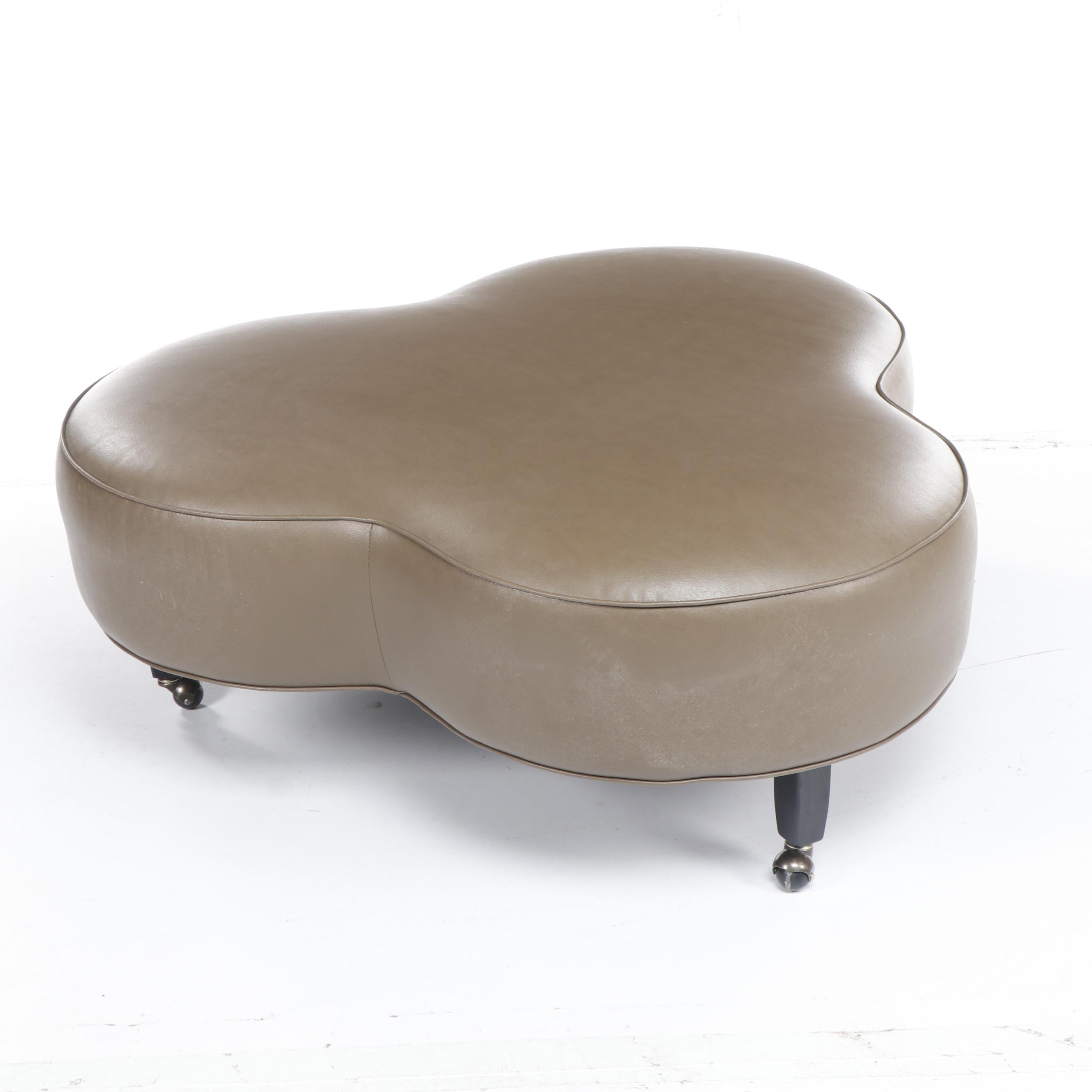 Contemporary Olive Green Faux Leather Upholstered Clover Shaped Ottoman