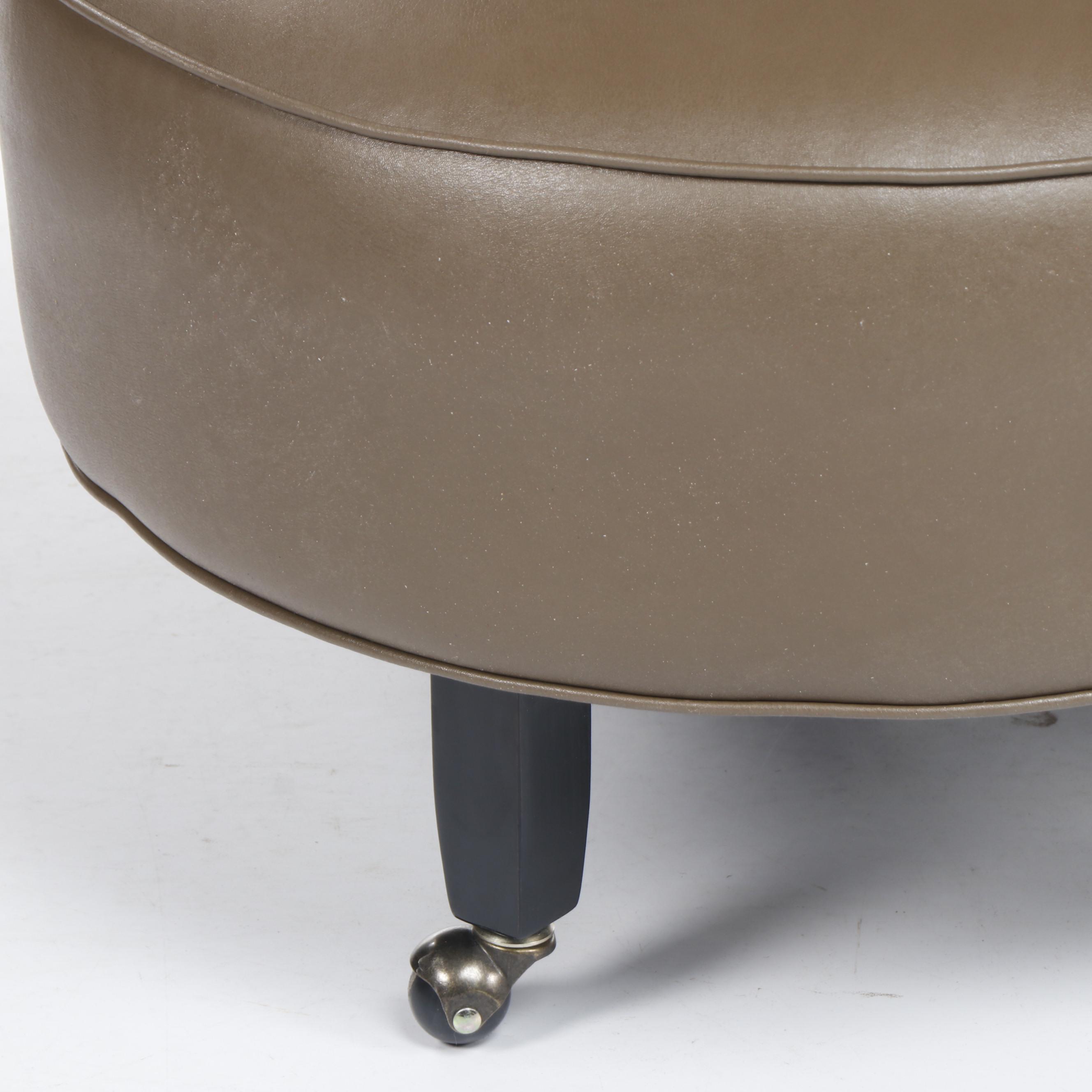 Contemporary Olive Green Faux Leather Upholstered Clover Shaped Ottoman