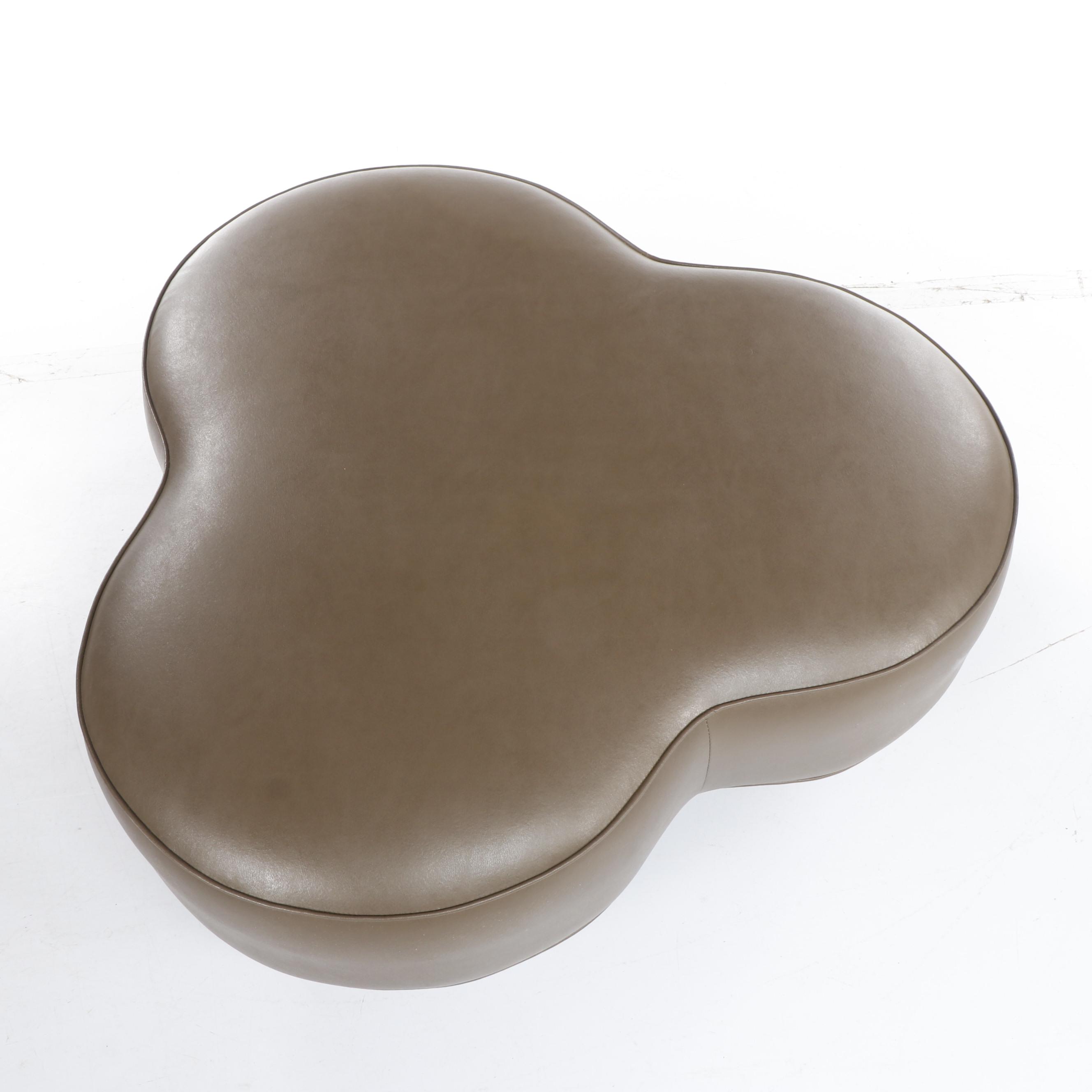 Contemporary Olive Green Faux Leather Upholstered Clover Shaped Ottoman