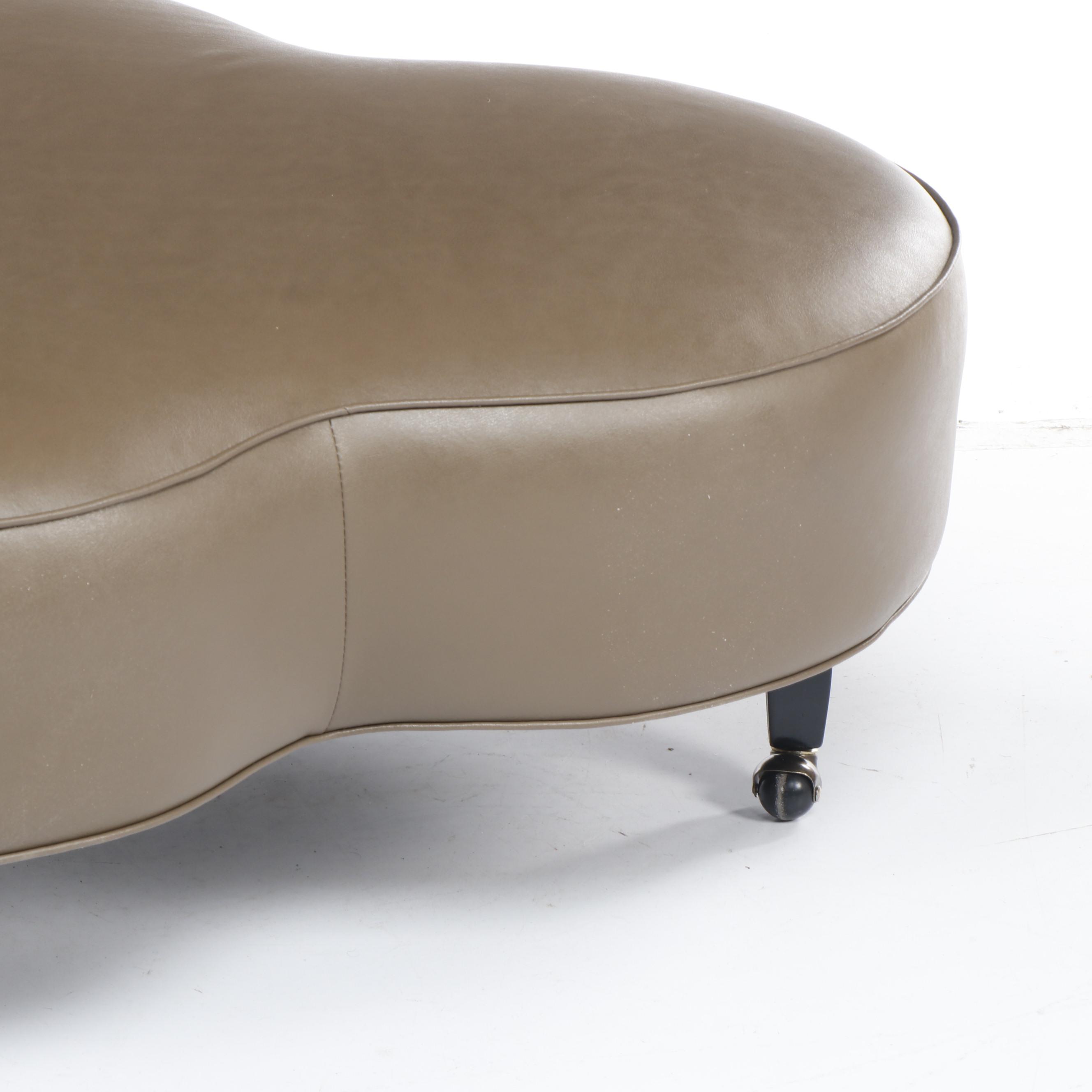 Contemporary Olive Green Faux Leather Upholstered Clover Shaped Ottoman