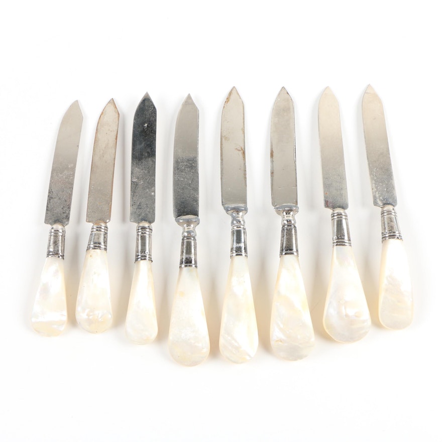 Steak Knives with Sterling and Mother-of-Pearl Handles