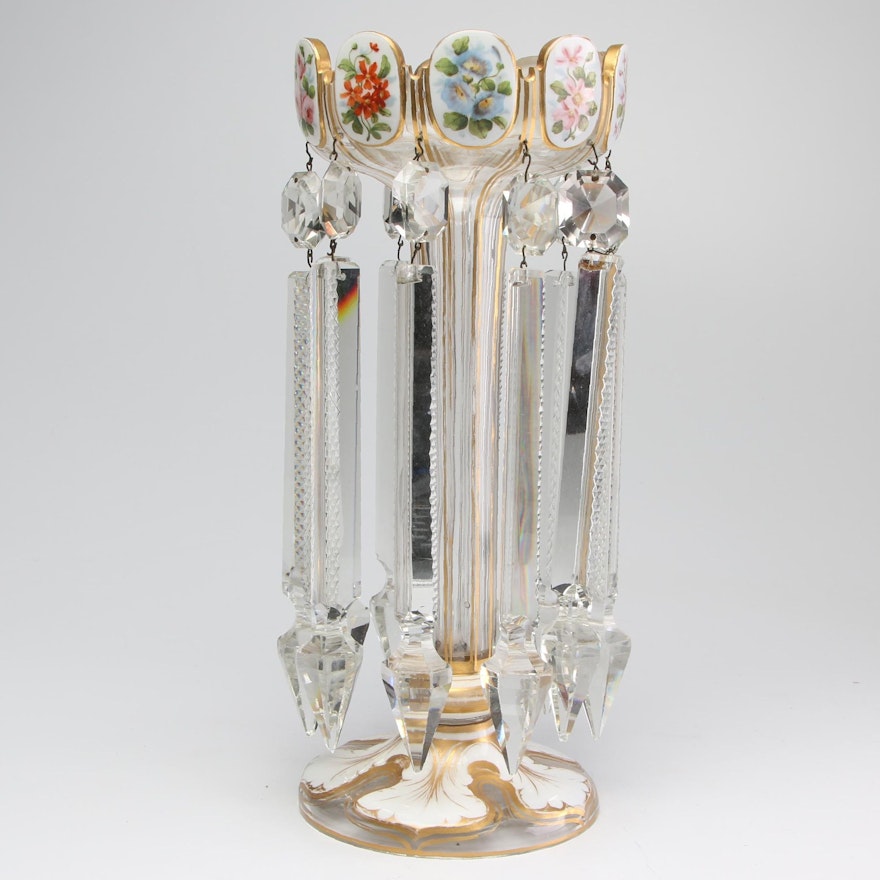 Hand-Painted Crystal Mantel Lustre, Early 20th Century