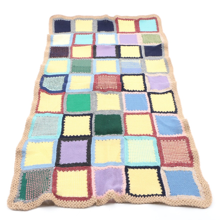 Handmade Colorful Knitted Lap or Baby Blanket, Vintage