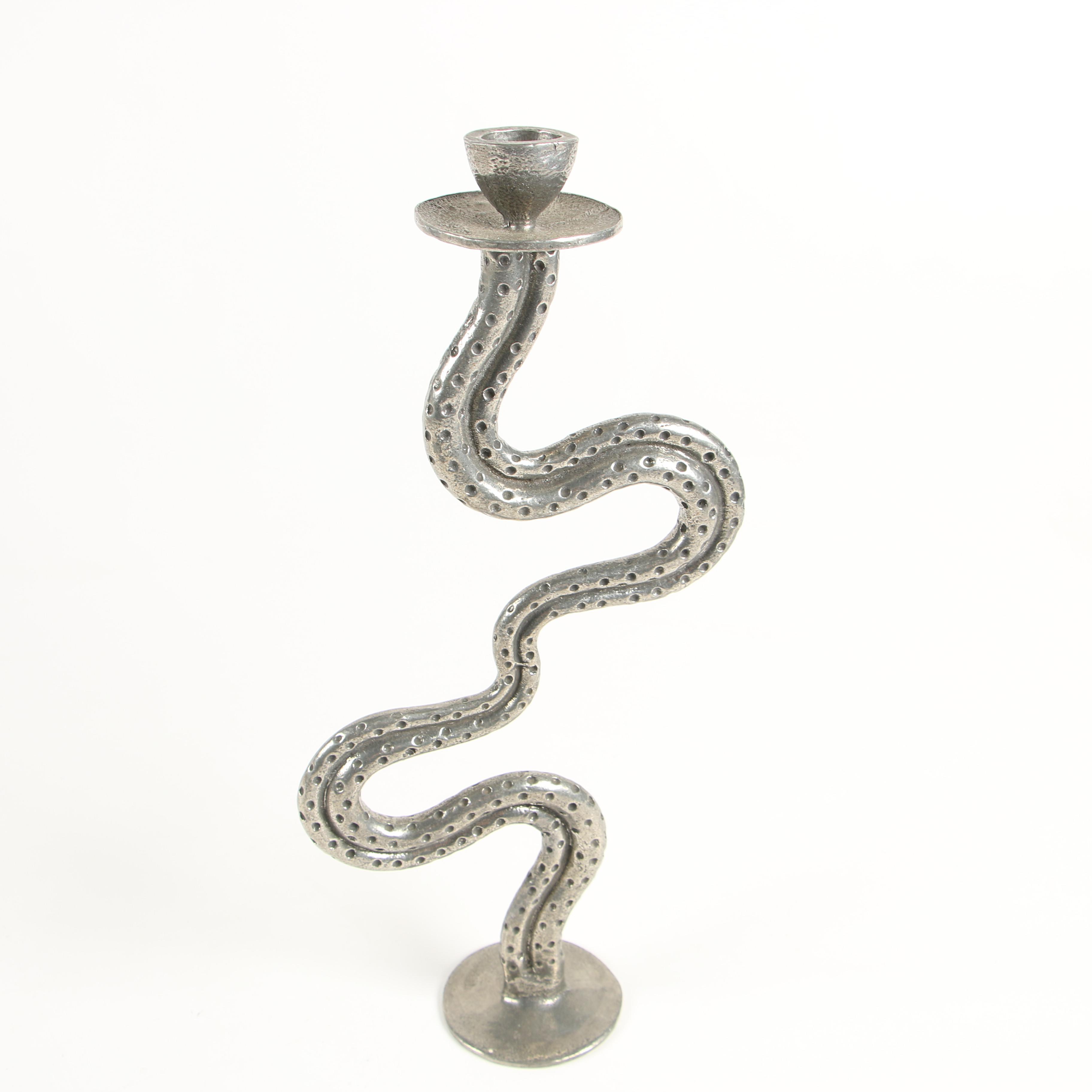 Patrick Meyer Modernist Serpentine Cast Pewter Candlesticks