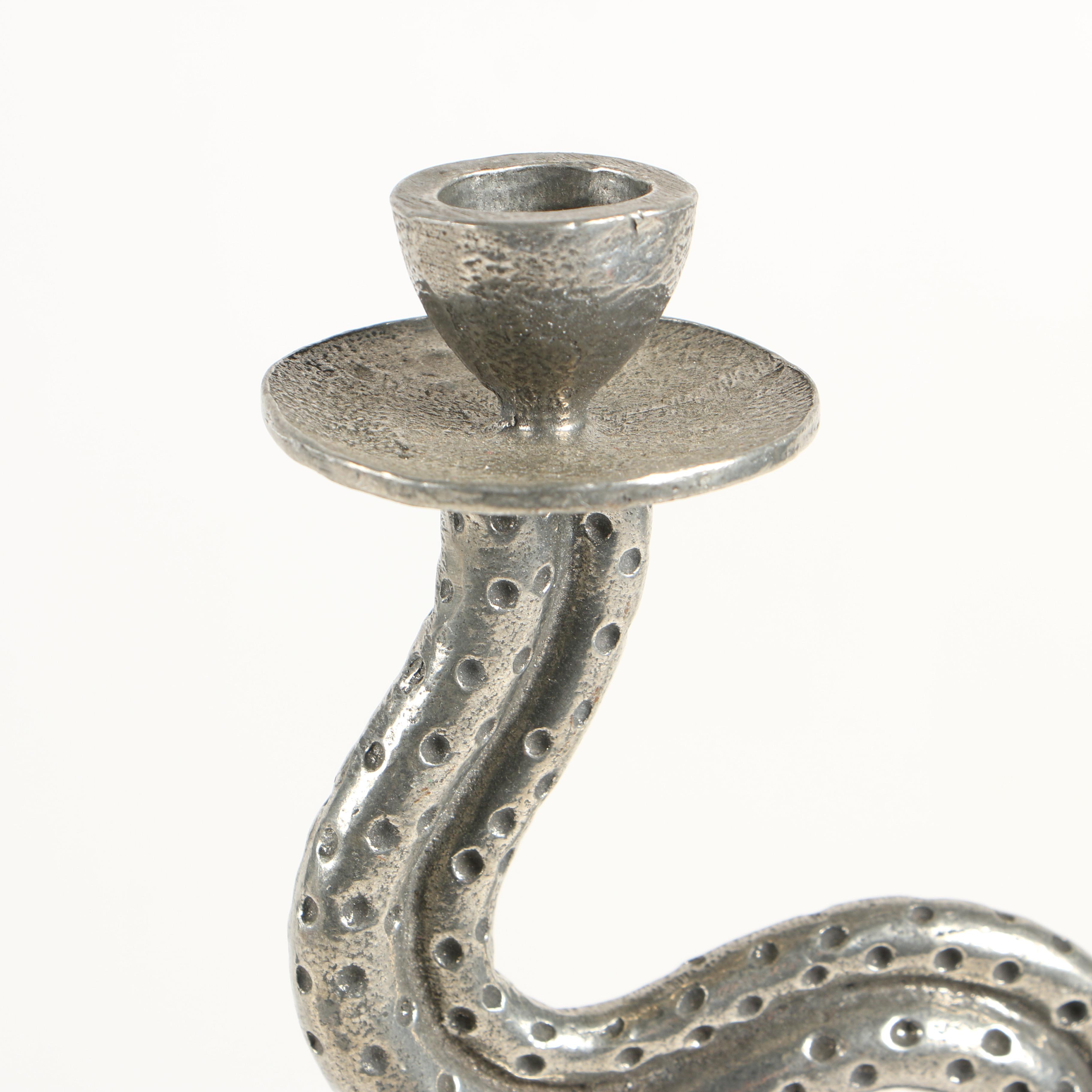 Patrick Meyer Modernist Serpentine Cast Pewter Candlesticks