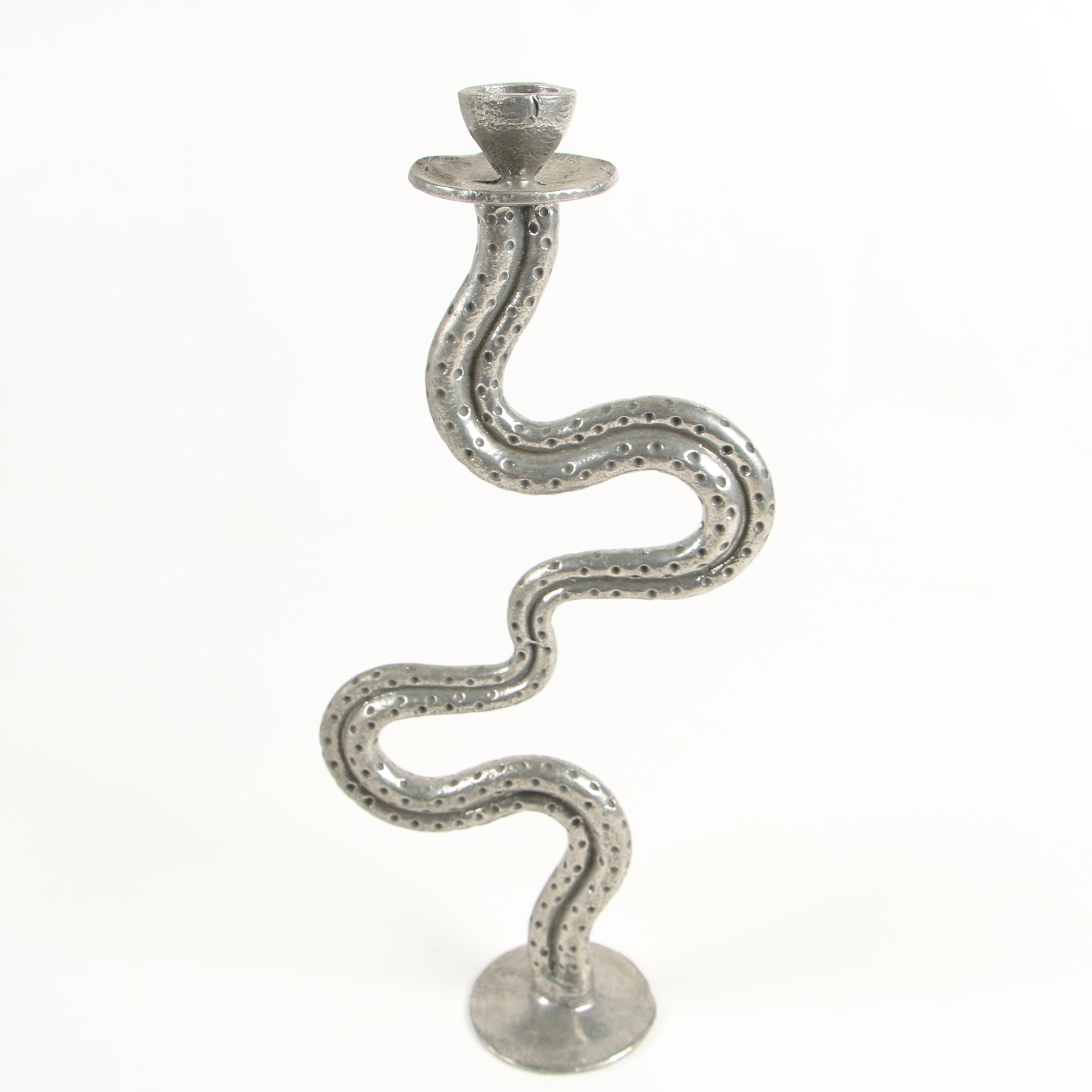 Patrick Meyer Modernist Serpentine Cast Pewter Candlesticks