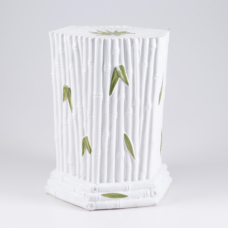 Painted Ceramic Faux Bamboo Garden Stool, Contemporary