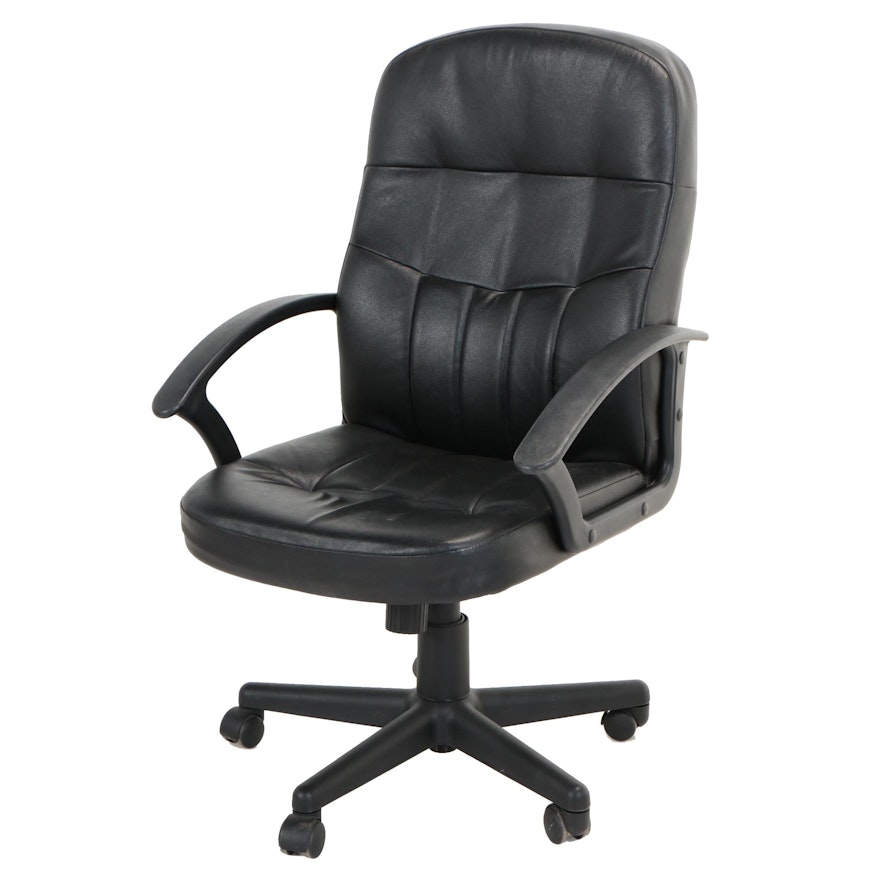 Office Club Inc., Black Faux-Leather Swiveling and Rolling Desk Chair