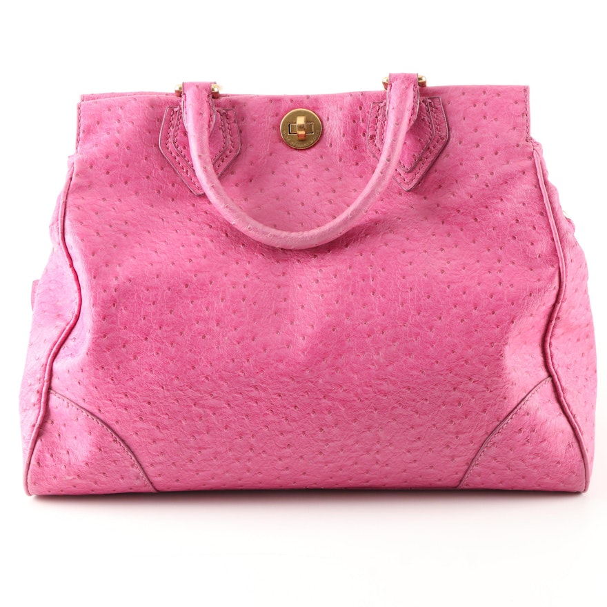 Marc Jacobs Ostrich Embossed Fuchsia Leather Convertible Satchel