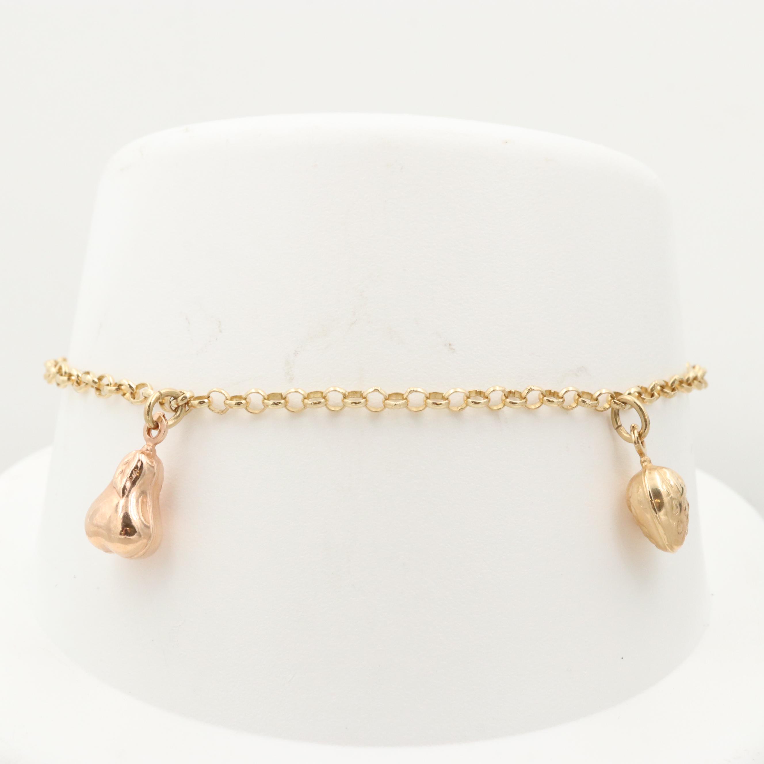 14K Yellow Gold Charm Ankle Bracelet