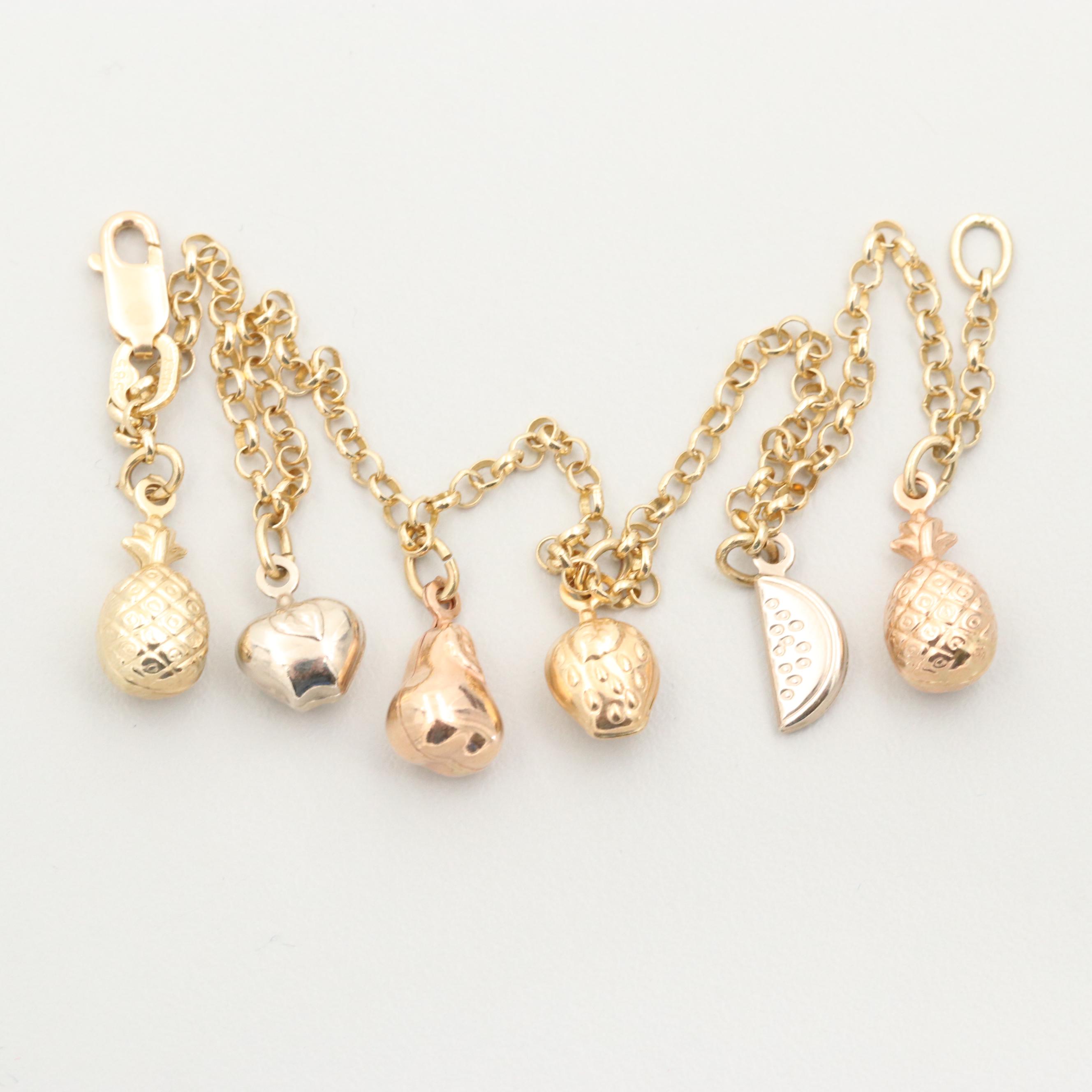 14K Yellow Gold Charm Ankle Bracelet