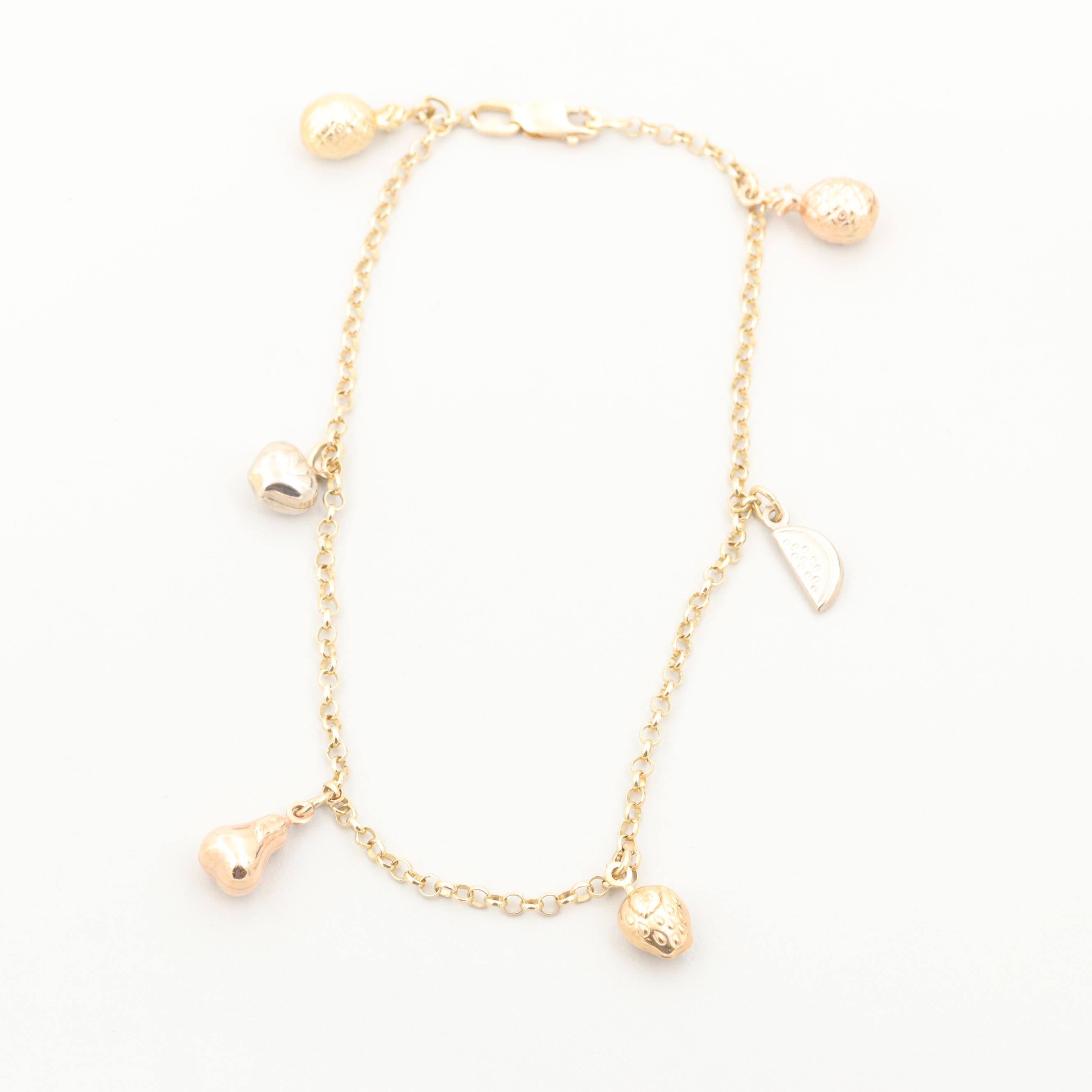 14K Yellow Gold Charm Ankle Bracelet