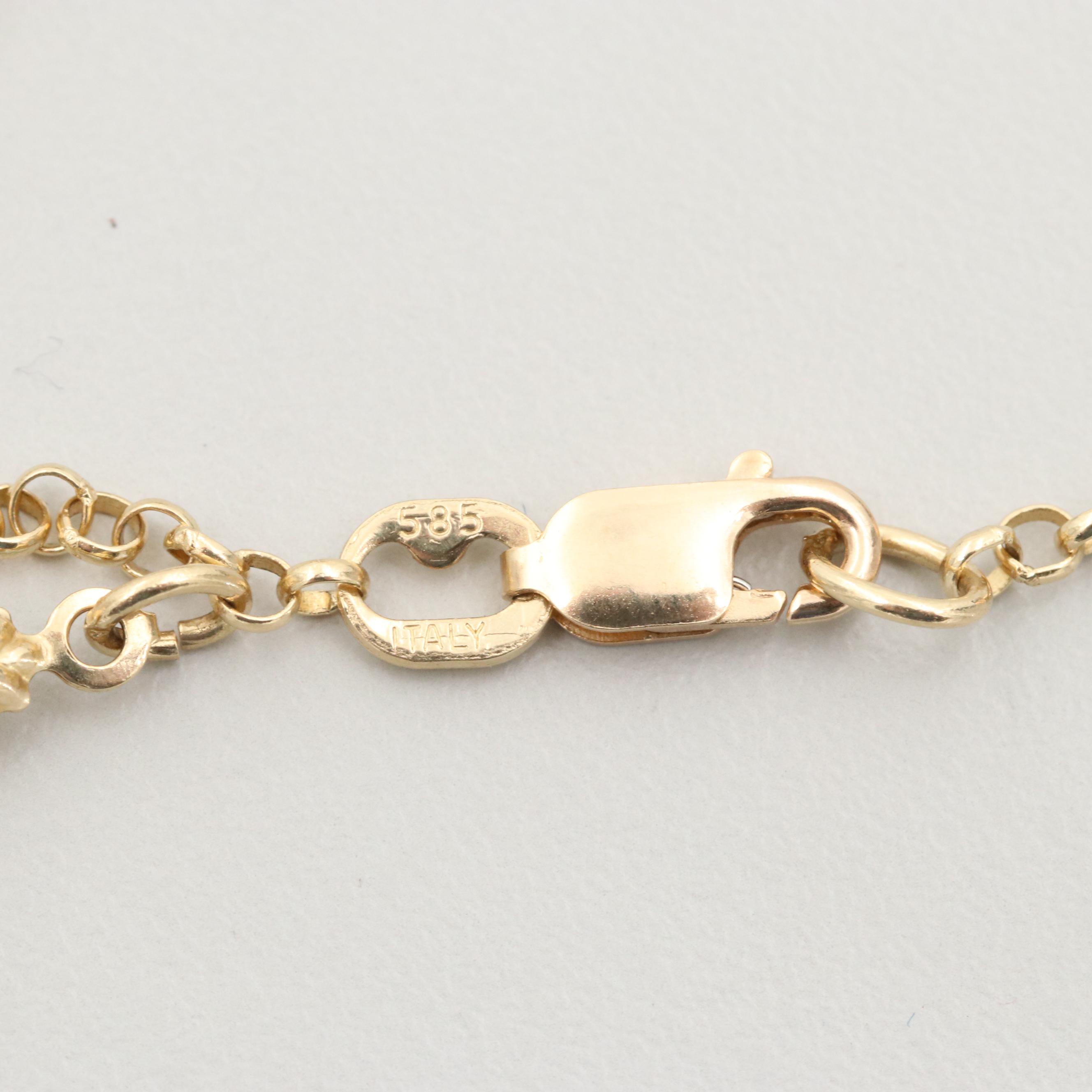14K Yellow Gold Charm Ankle Bracelet