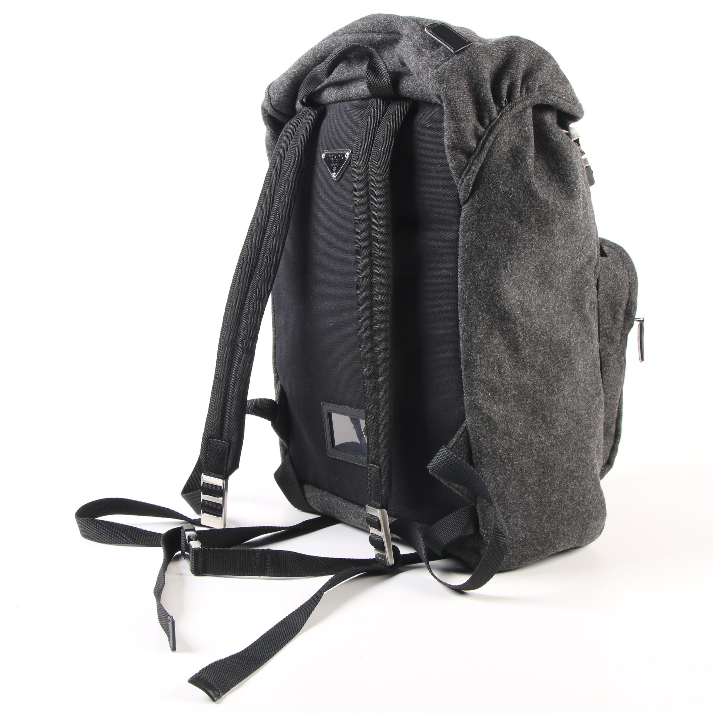 Prada Drawstring Gray Flannel Backpack