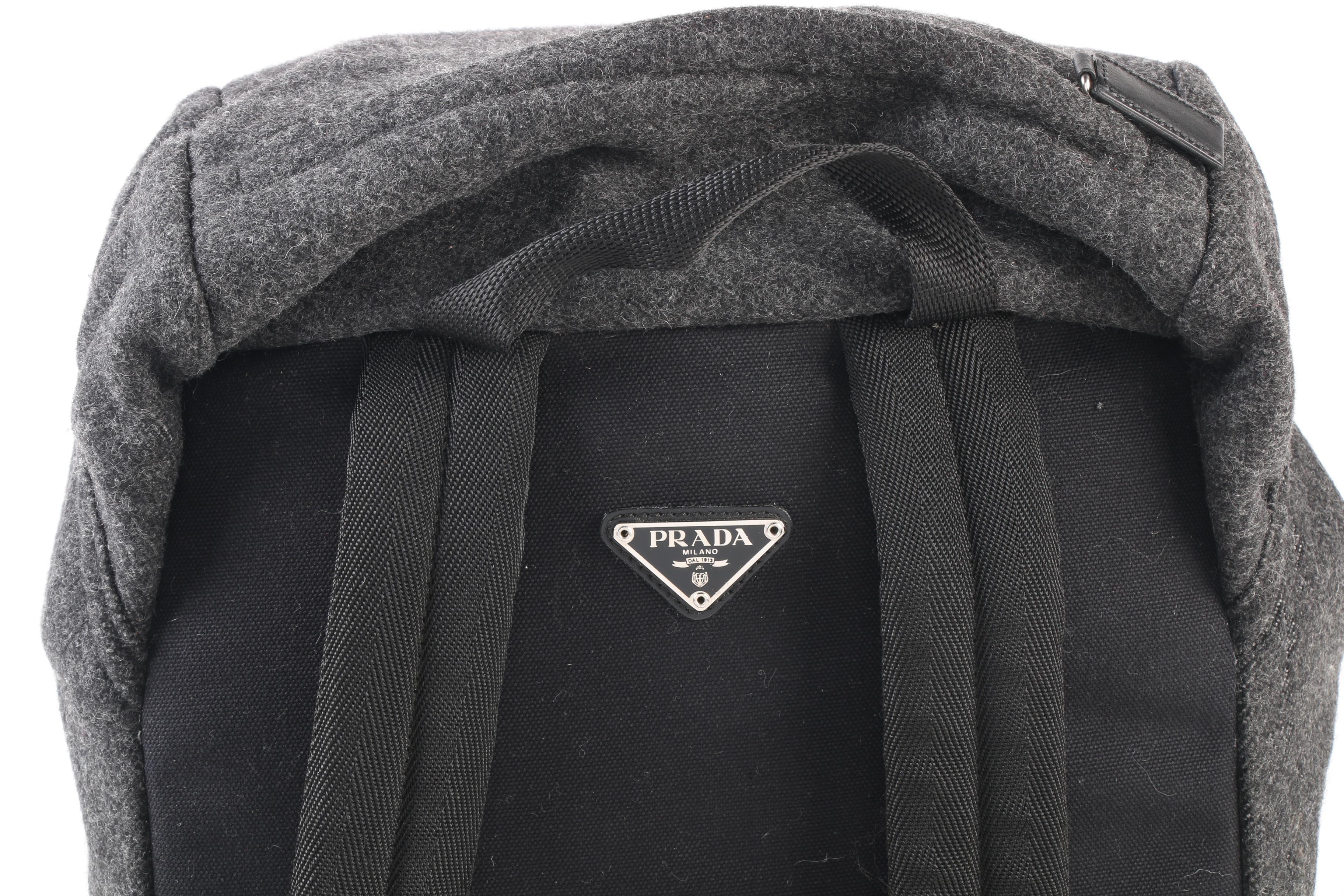 Prada Drawstring Gray Flannel Backpack
