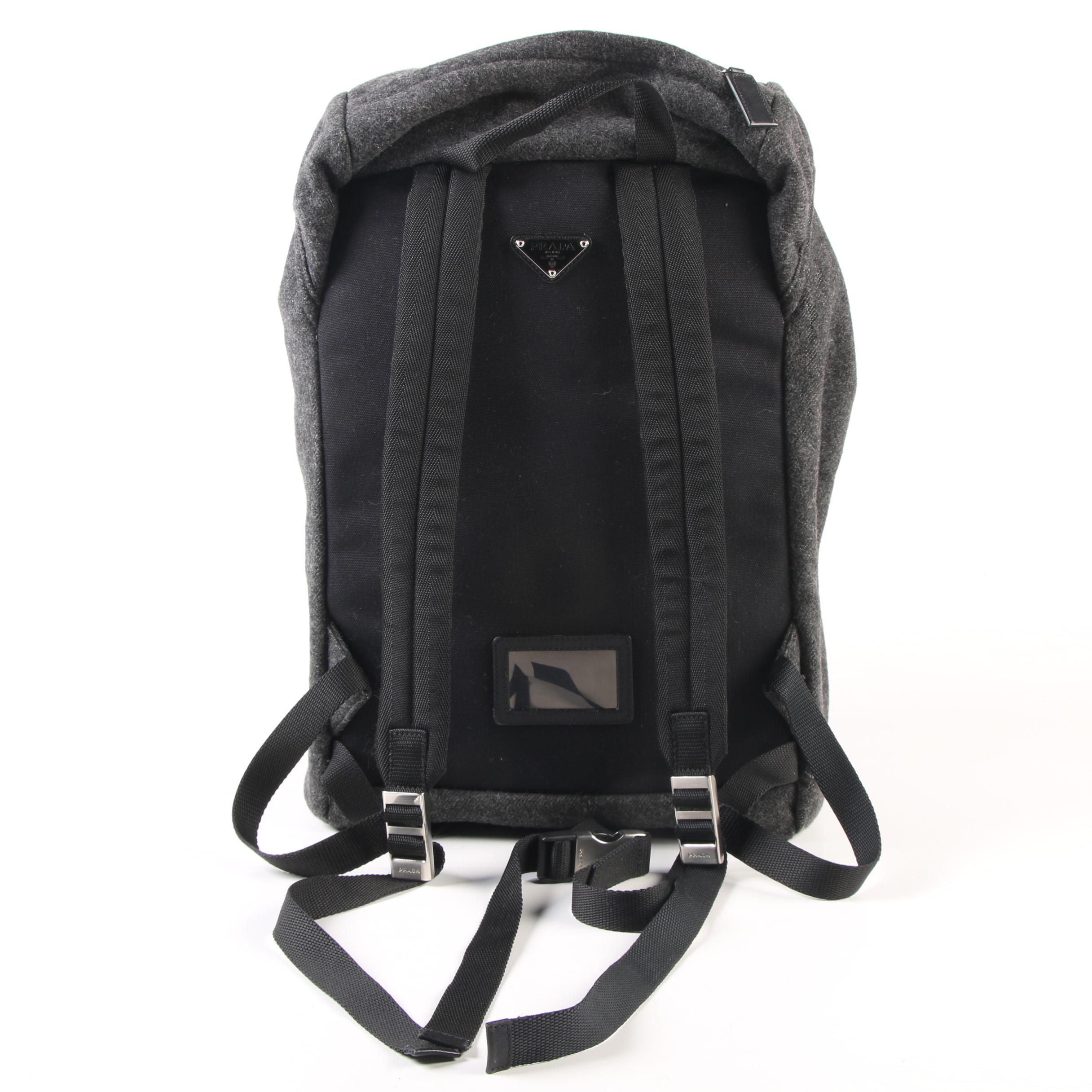 Prada Drawstring Gray Flannel Backpack