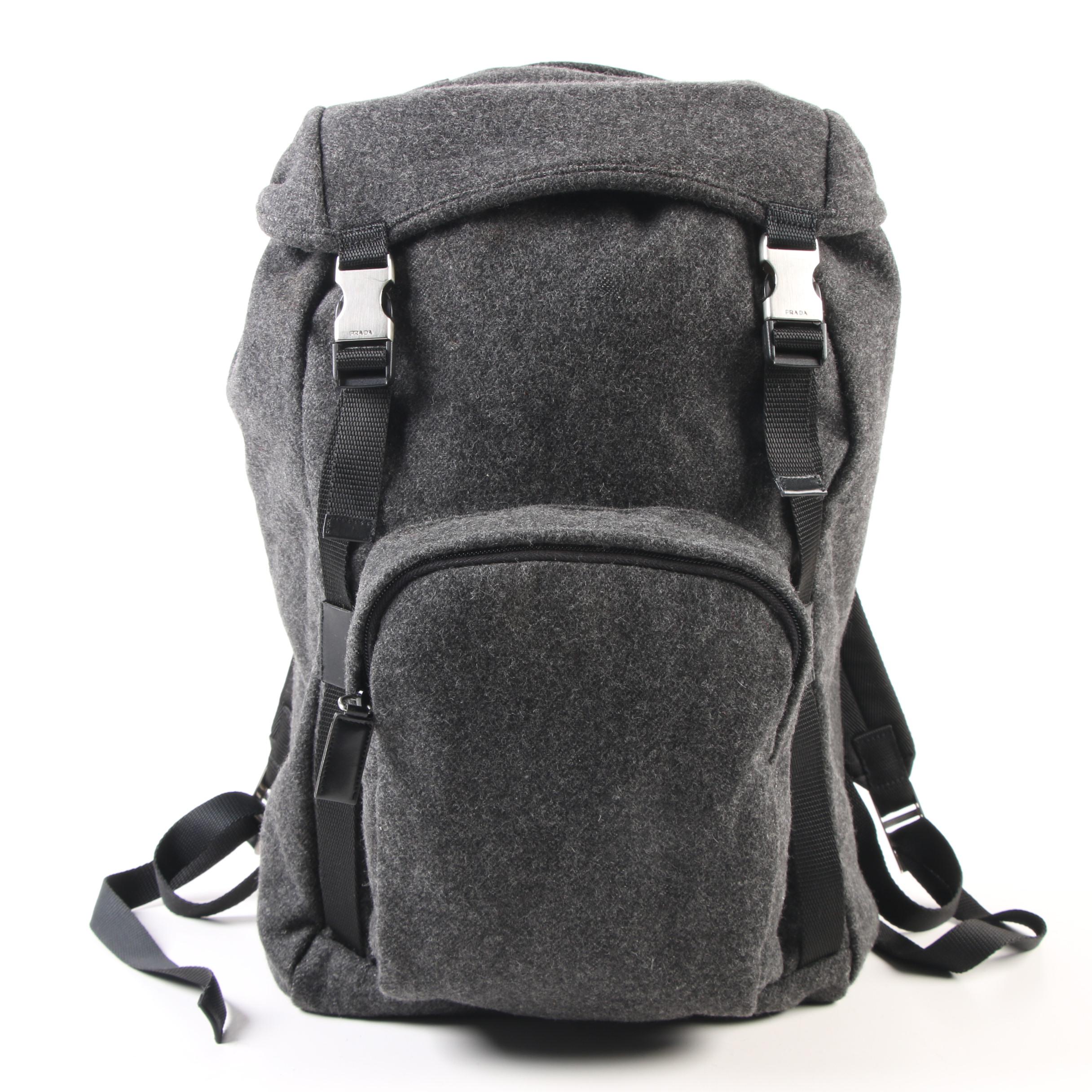 Prada Drawstring Gray Flannel Backpack