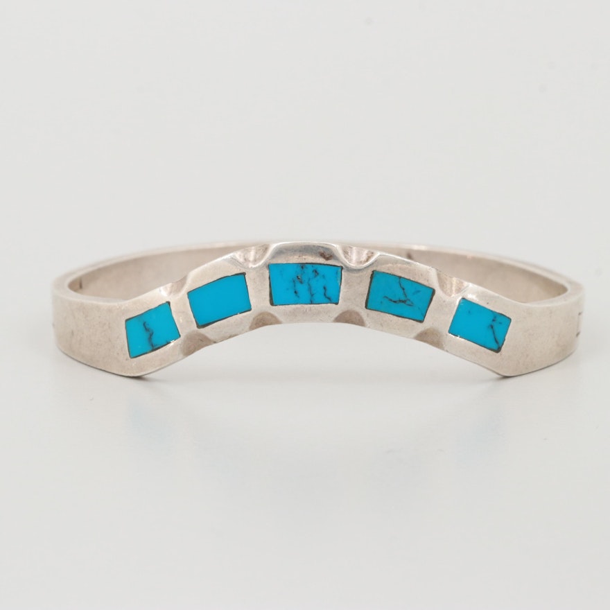 Mexican Sterling Silver Turquoise Bangle Bracelet