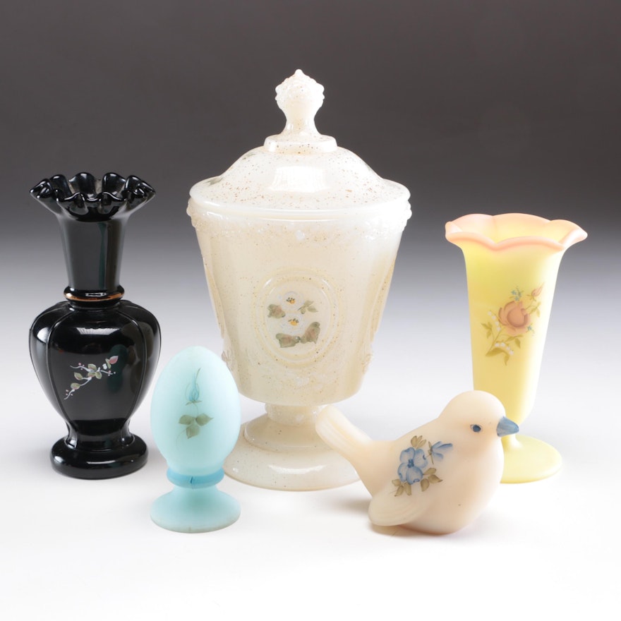 Fenton Hand-Painted Vase, Candy Dish, and Others