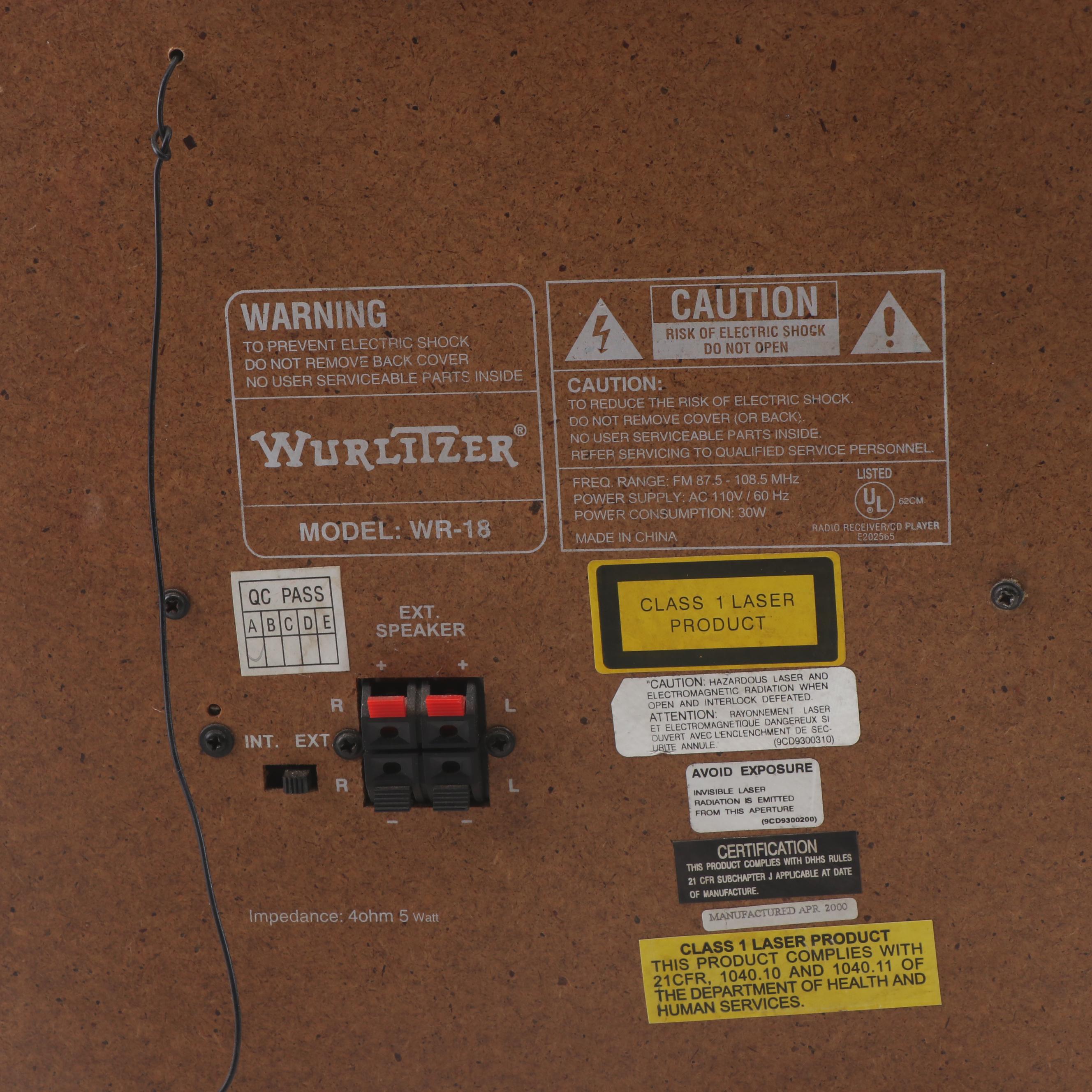 Wurlitzer Mini Bubbler CD Jukebox Model WR-18