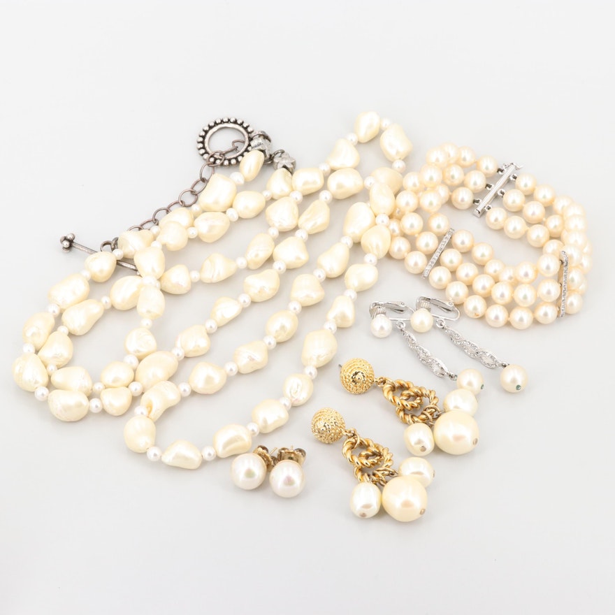 Imitation Pearl and Rhinestone Jewelry Including Sterling Silver