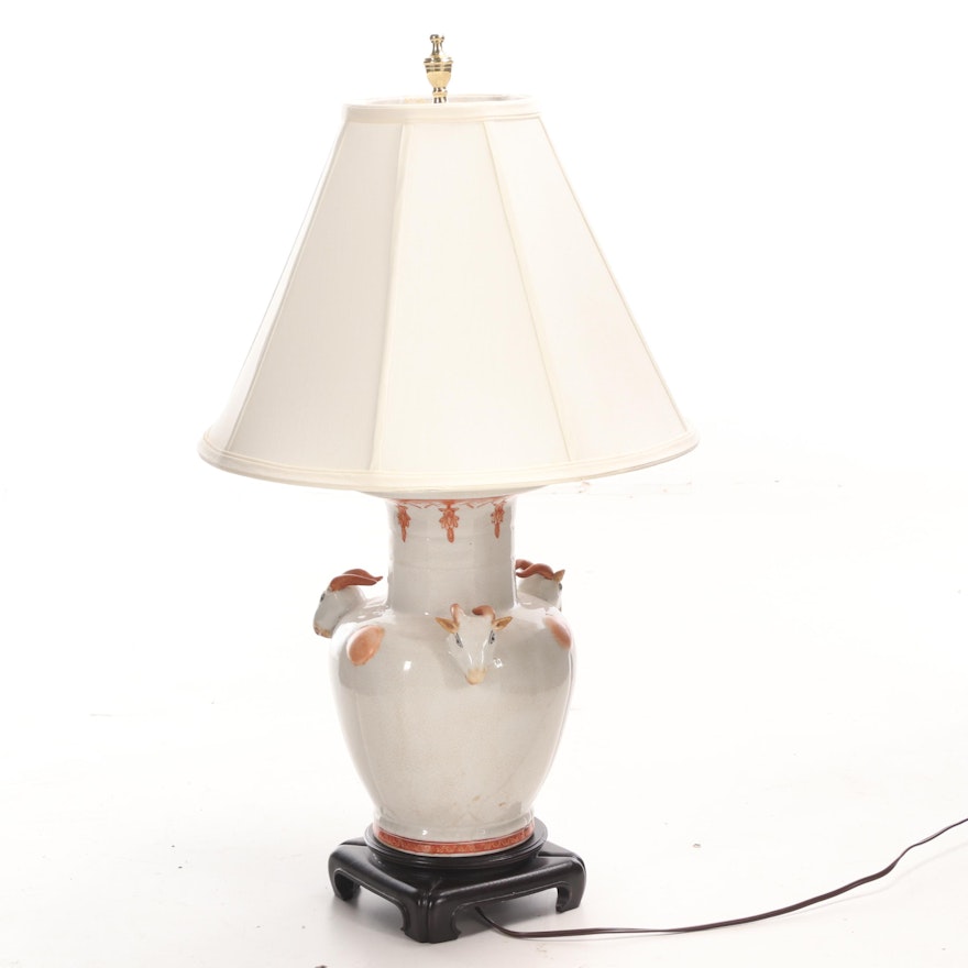 Asian Style Table Lamp with Figural Goat Head Accents