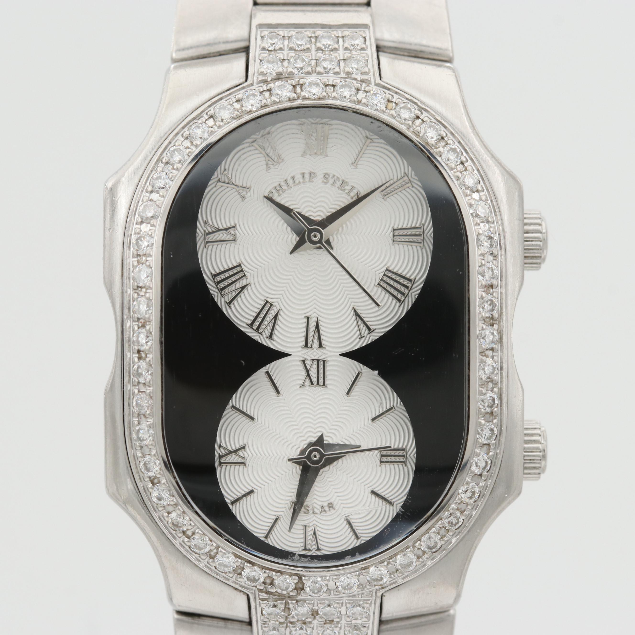 Philip Stein Teslar Dual Time 2.34 CTW Diamond and St. Steel Quartz Watch
