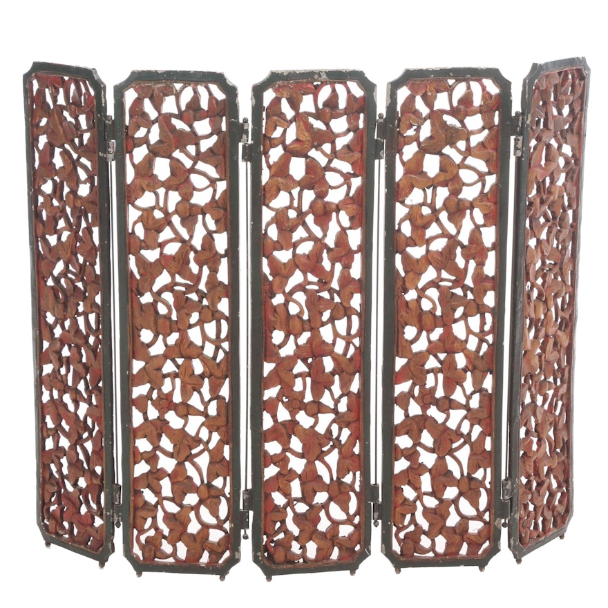 Metal Painted Fireplace Screen with Ivy Motif, Late 19th to Early 20th Century