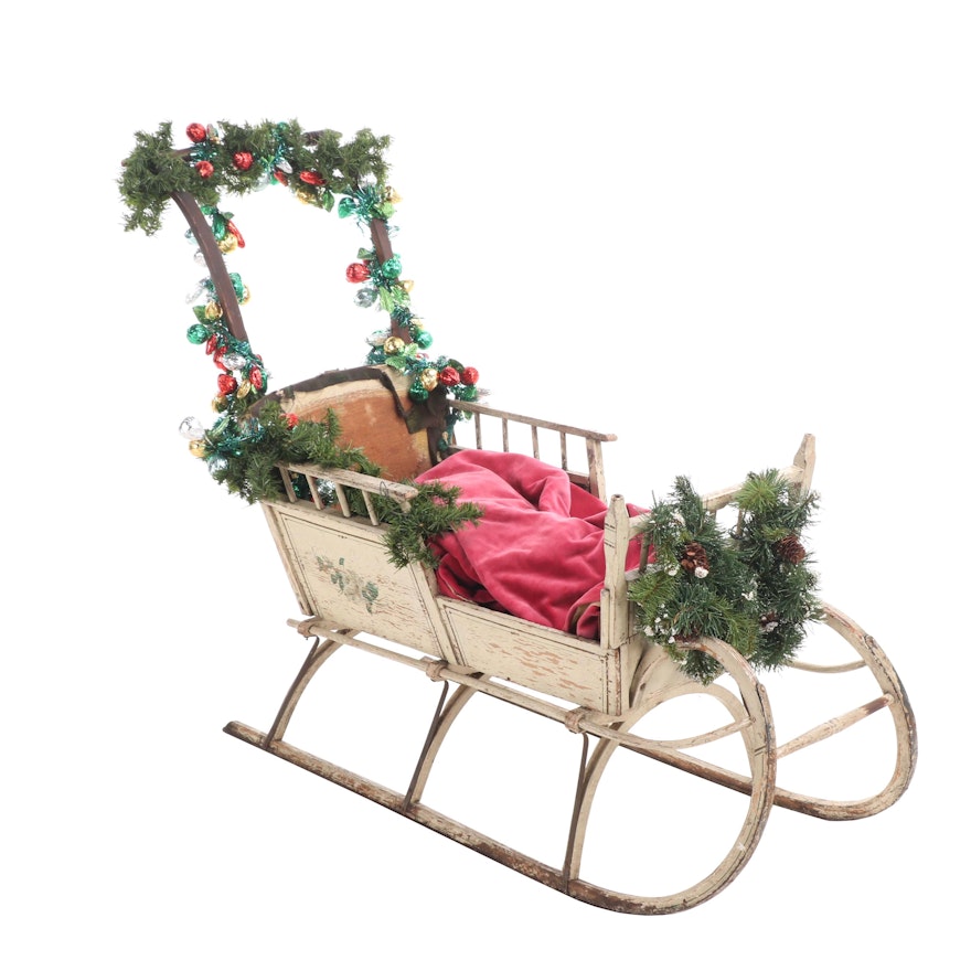 Painted Wooden Child's Push Sleigh, Early 20th Century