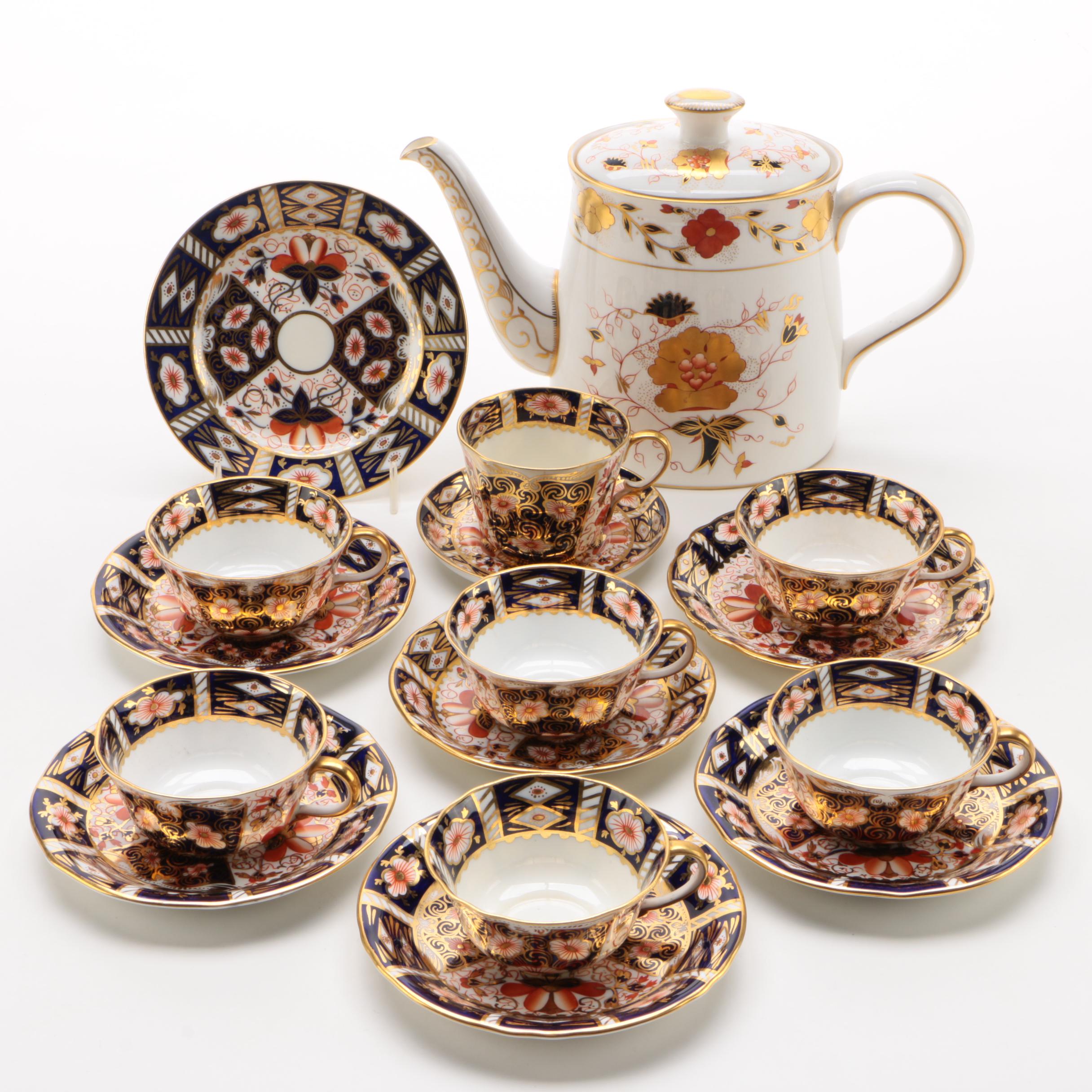 Royal Crown Derby "Traditional Imari" Tea Cups and "Gadroon Rose" Coffee Pot