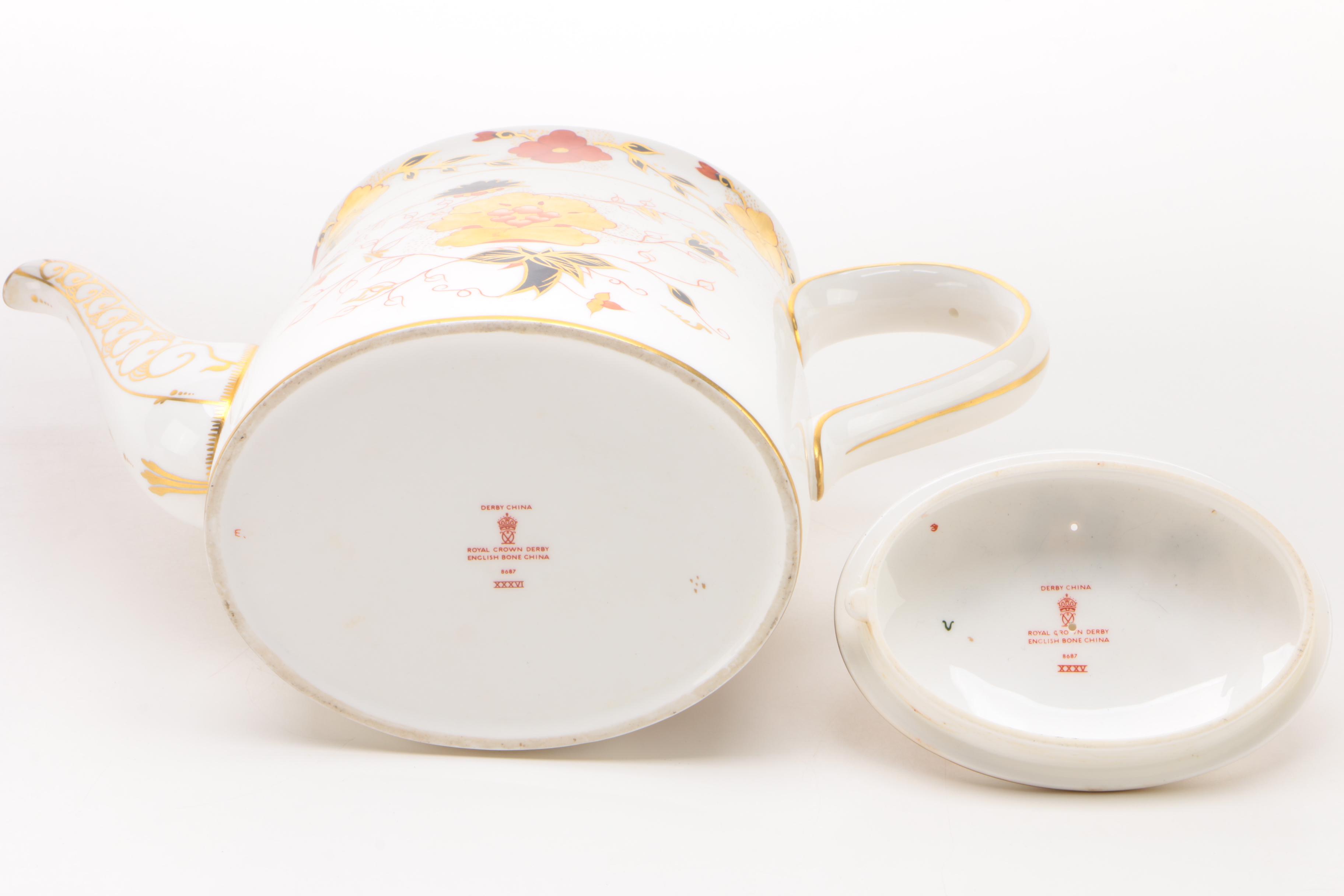 Royal Crown Derby "Traditional Imari" Tea Cups and "Gadroon Rose" Coffee Pot