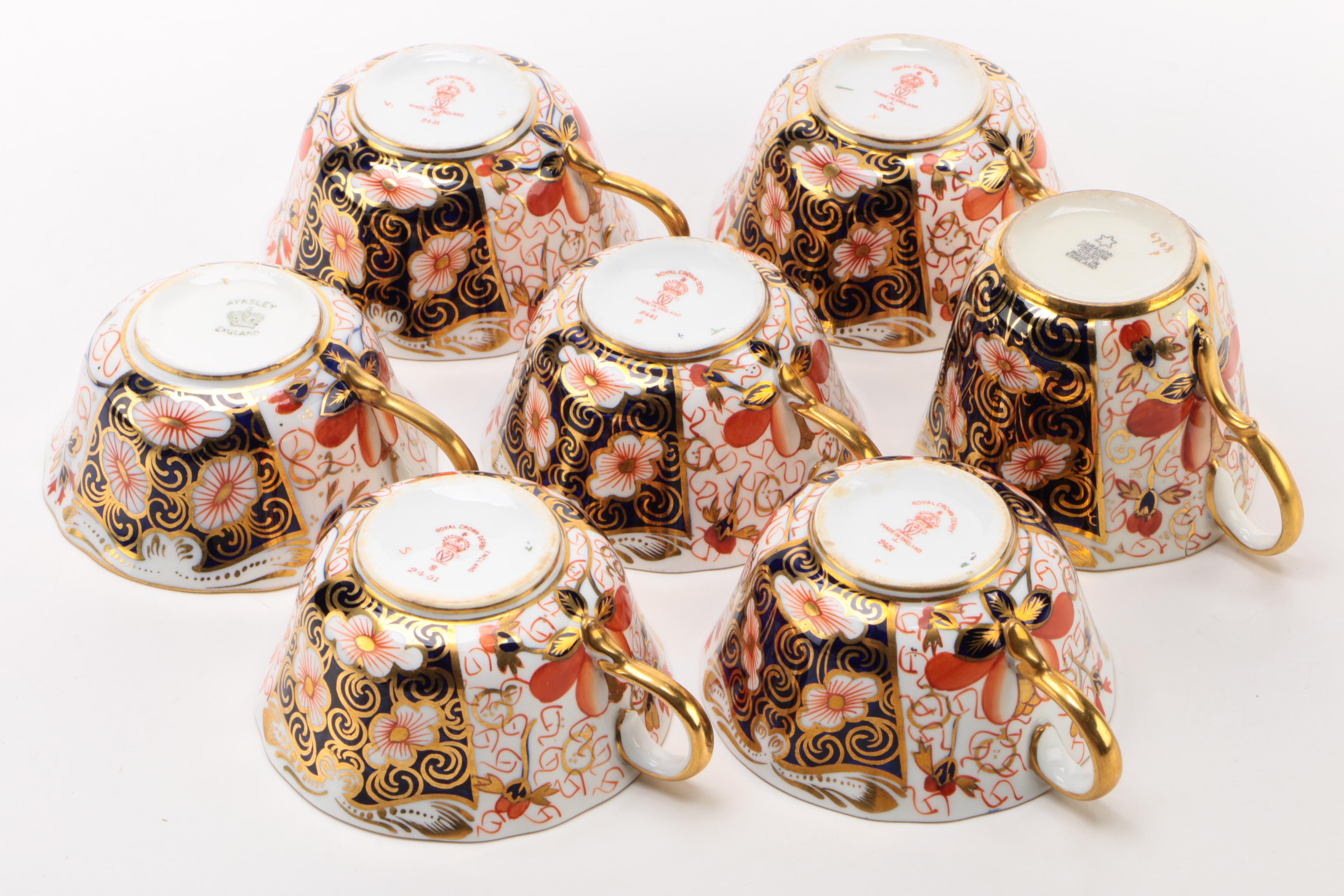 Royal Crown Derby "Traditional Imari" Tea Cups and "Gadroon Rose" Coffee Pot