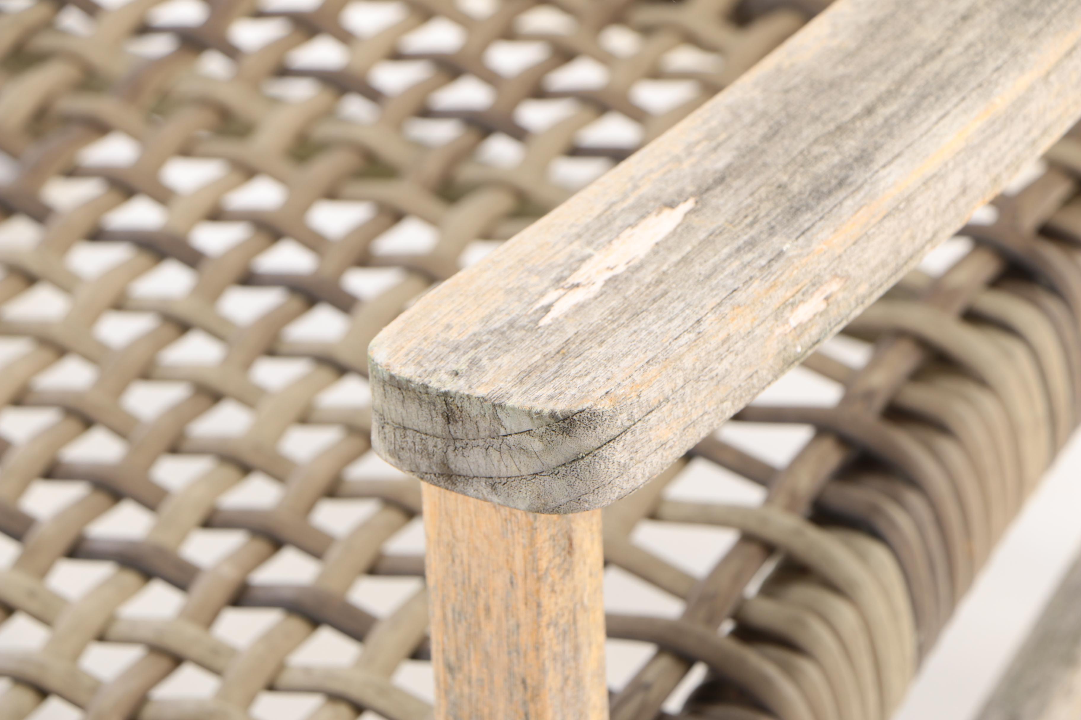 Pair of Frontgate, Teak and Resin Wicker "Isola" Patio Lounge Chairs