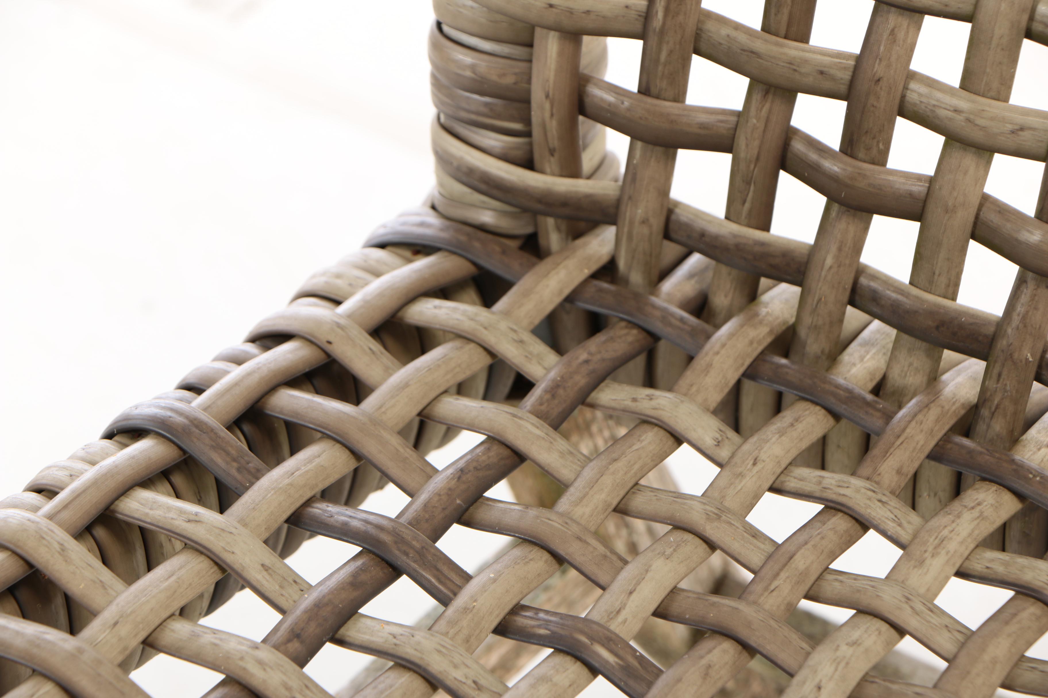 Pair of Frontgate, Teak and Resin Wicker "Isola" Patio Lounge Chairs