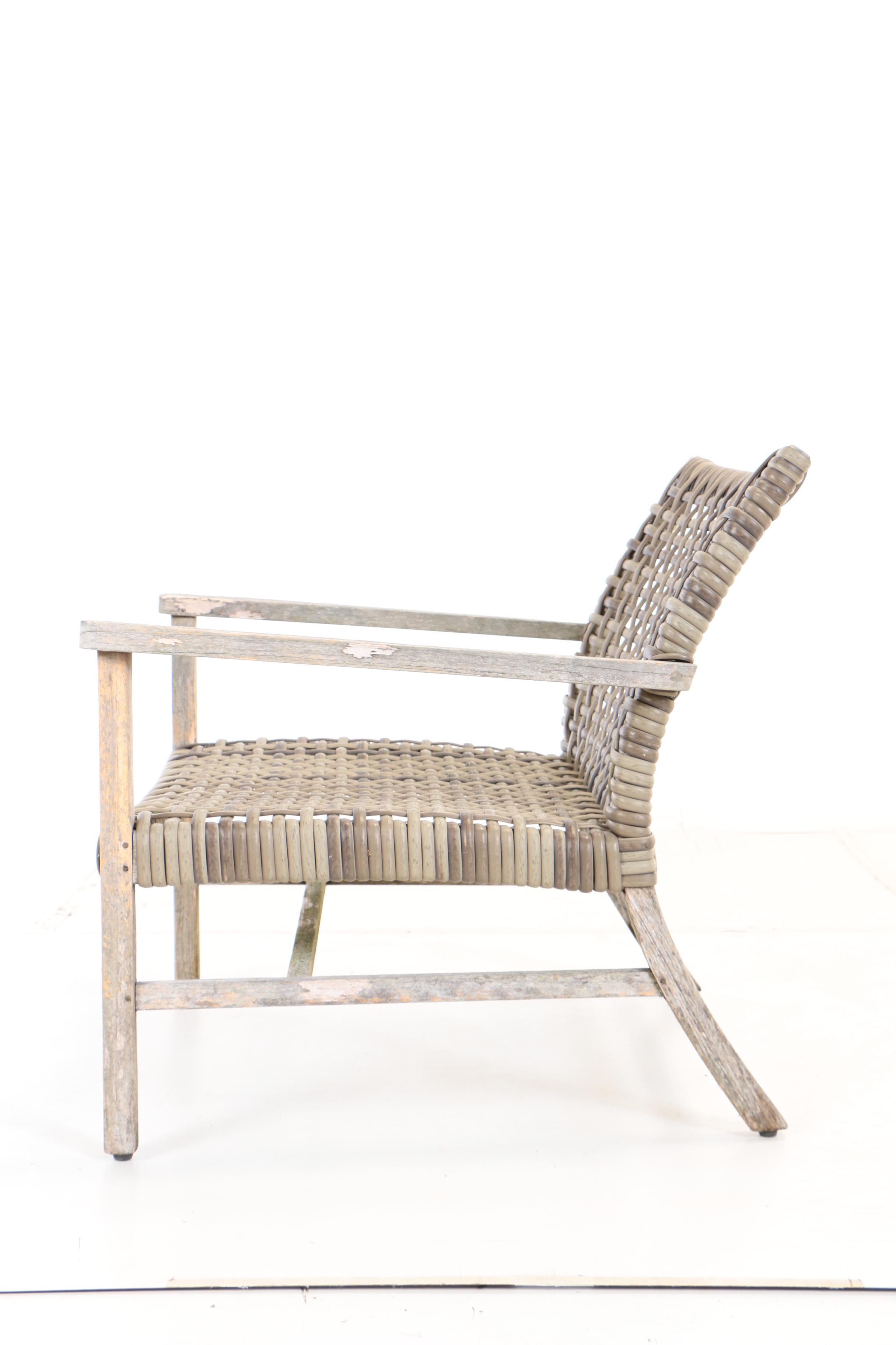 Pair of Frontgate, Teak and Resin Wicker "Isola" Patio Lounge Chairs