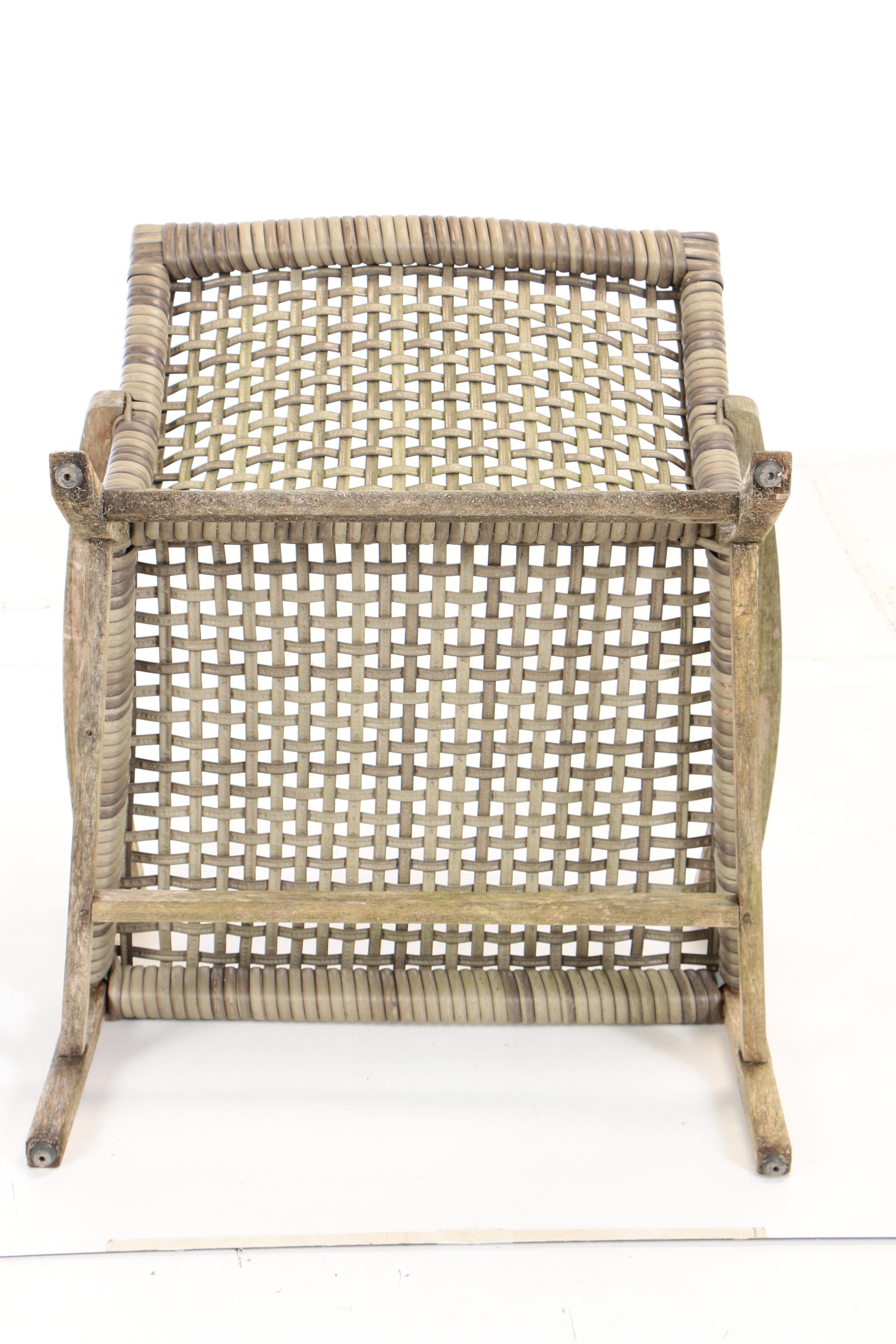 Pair of Frontgate, Teak and Resin Wicker "Isola" Patio Lounge Chairs