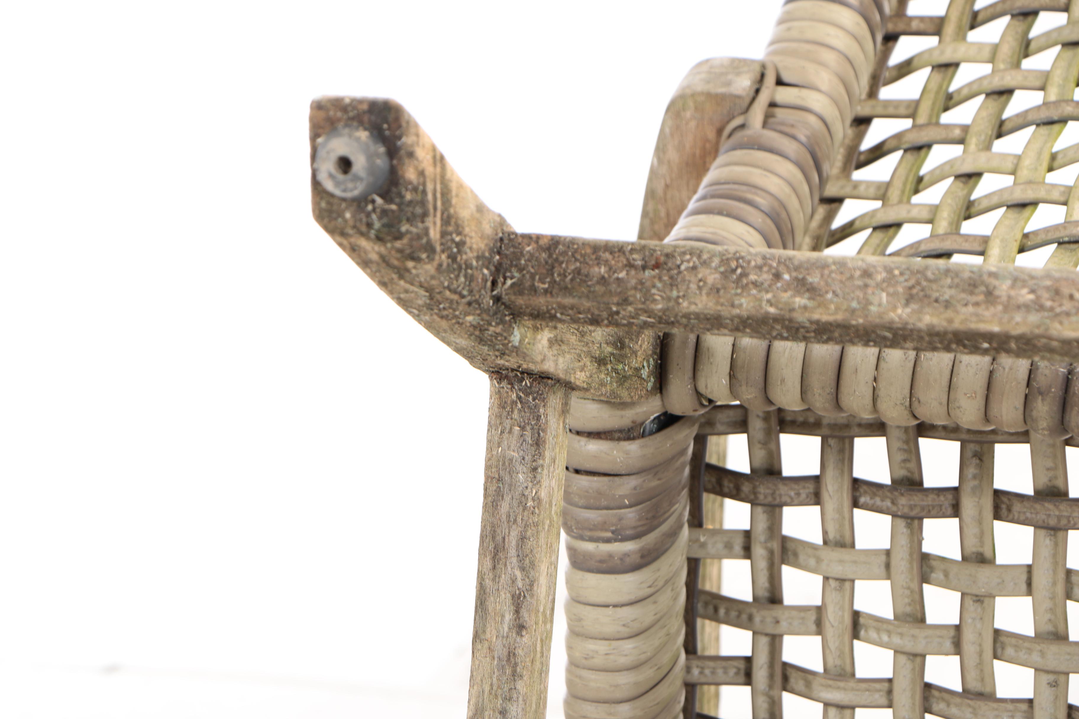 Pair of Frontgate, Teak and Resin Wicker "Isola" Patio Lounge Chairs