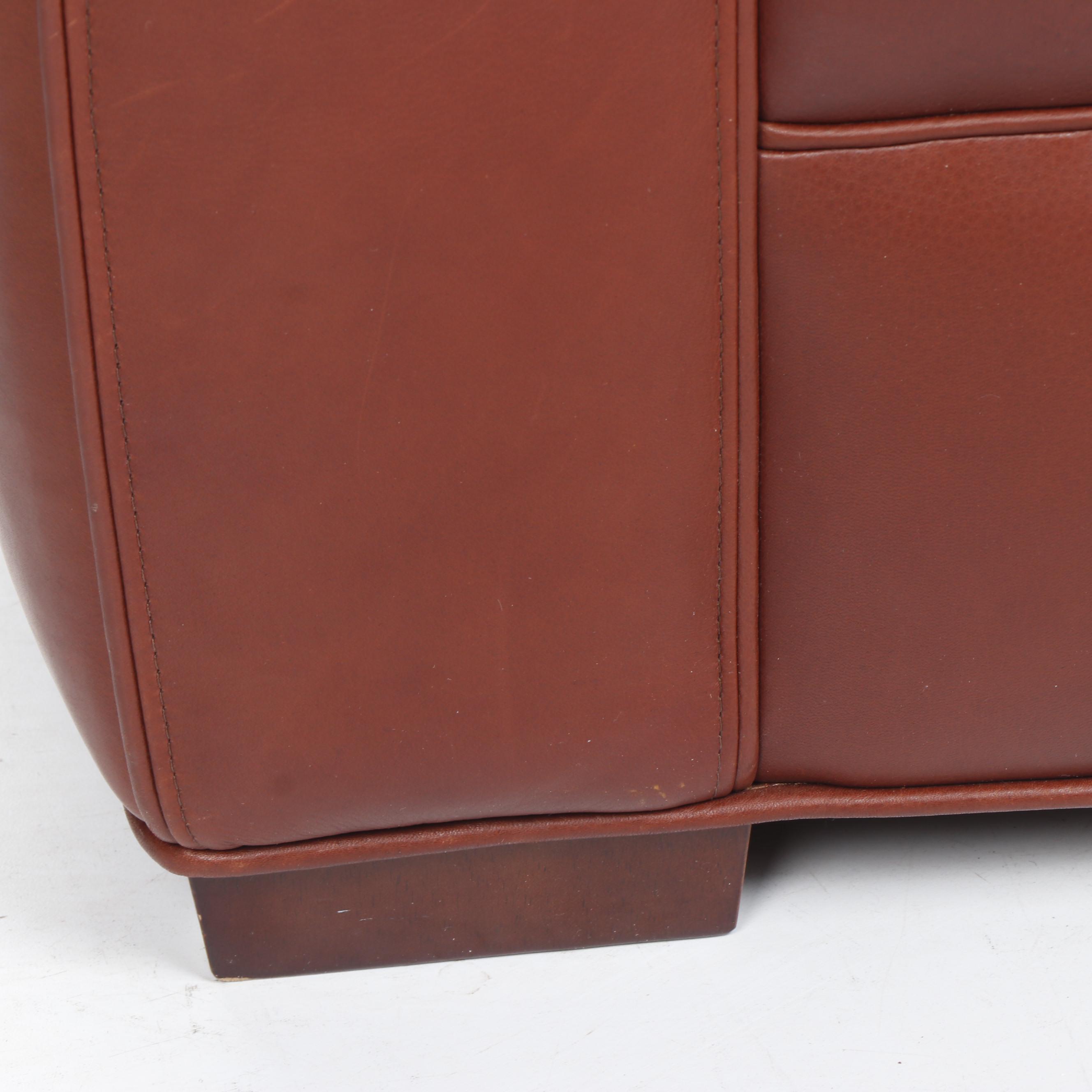 Contemporary Crate & Barrel Red Leather Sleeper Sofa with Teak Feet