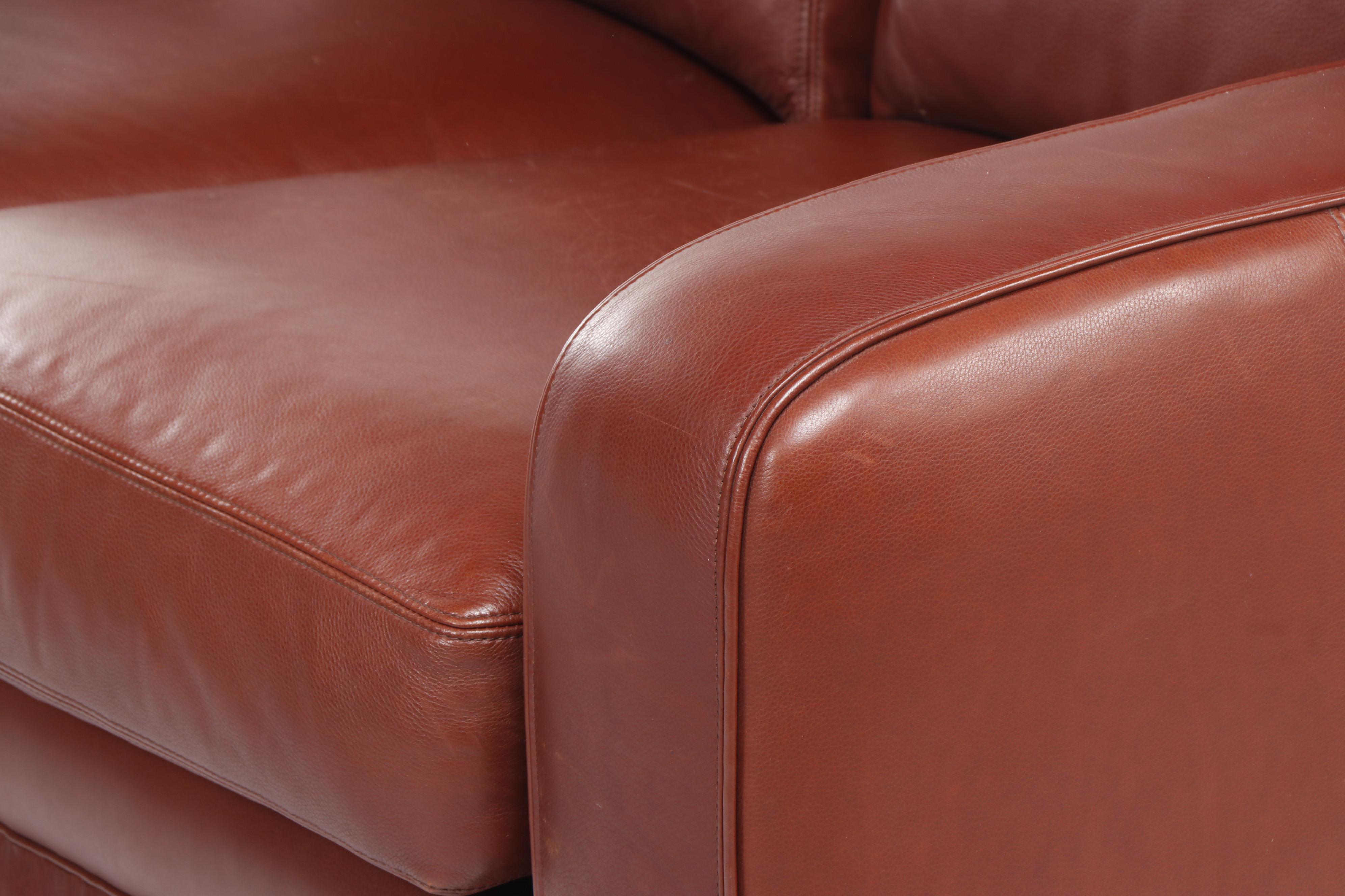 Contemporary Crate & Barrel Red Leather Sleeper Sofa with Teak Feet