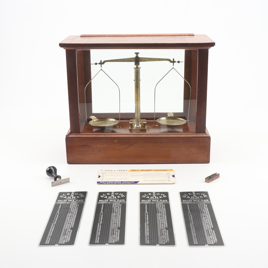 Herman Kohlbusch Apothecary Balance Scale, Tool Guage Charts, and Rubber Stamp