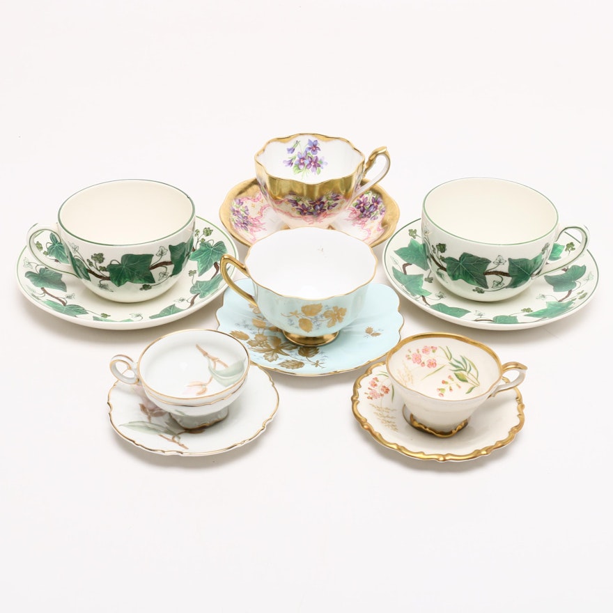 Wedgwood, Shelly, Queen Anne, Linder, and Hutschenreuther Teacups and Saucers